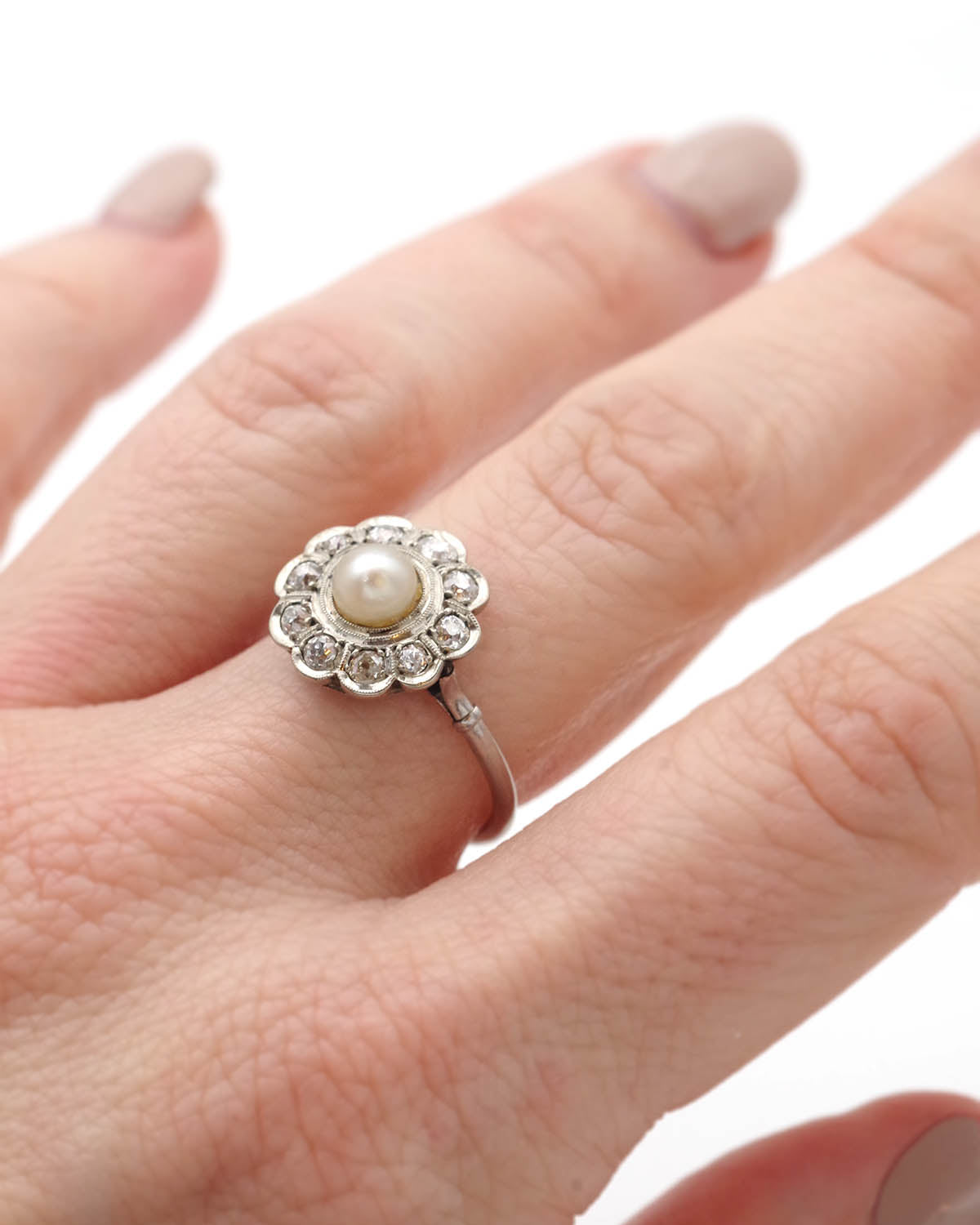 Art deco platinum diamond pearl 