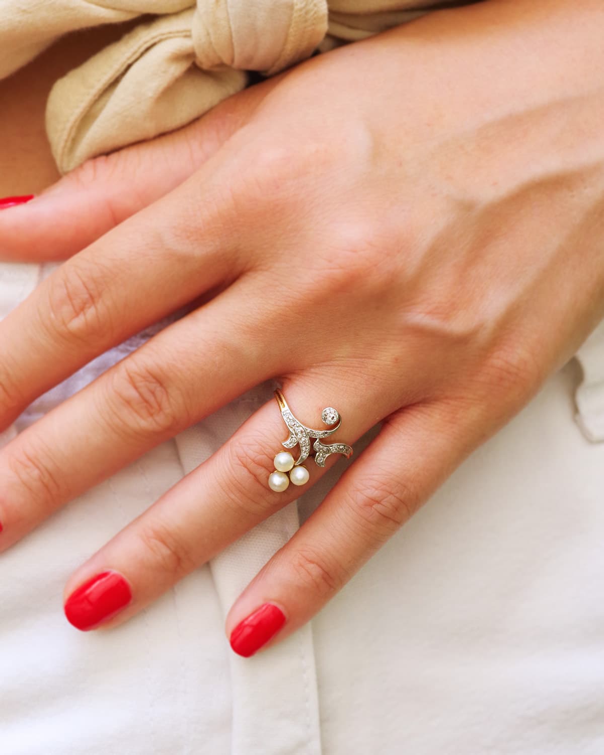 Edwardian tiara ring in gold and platinum