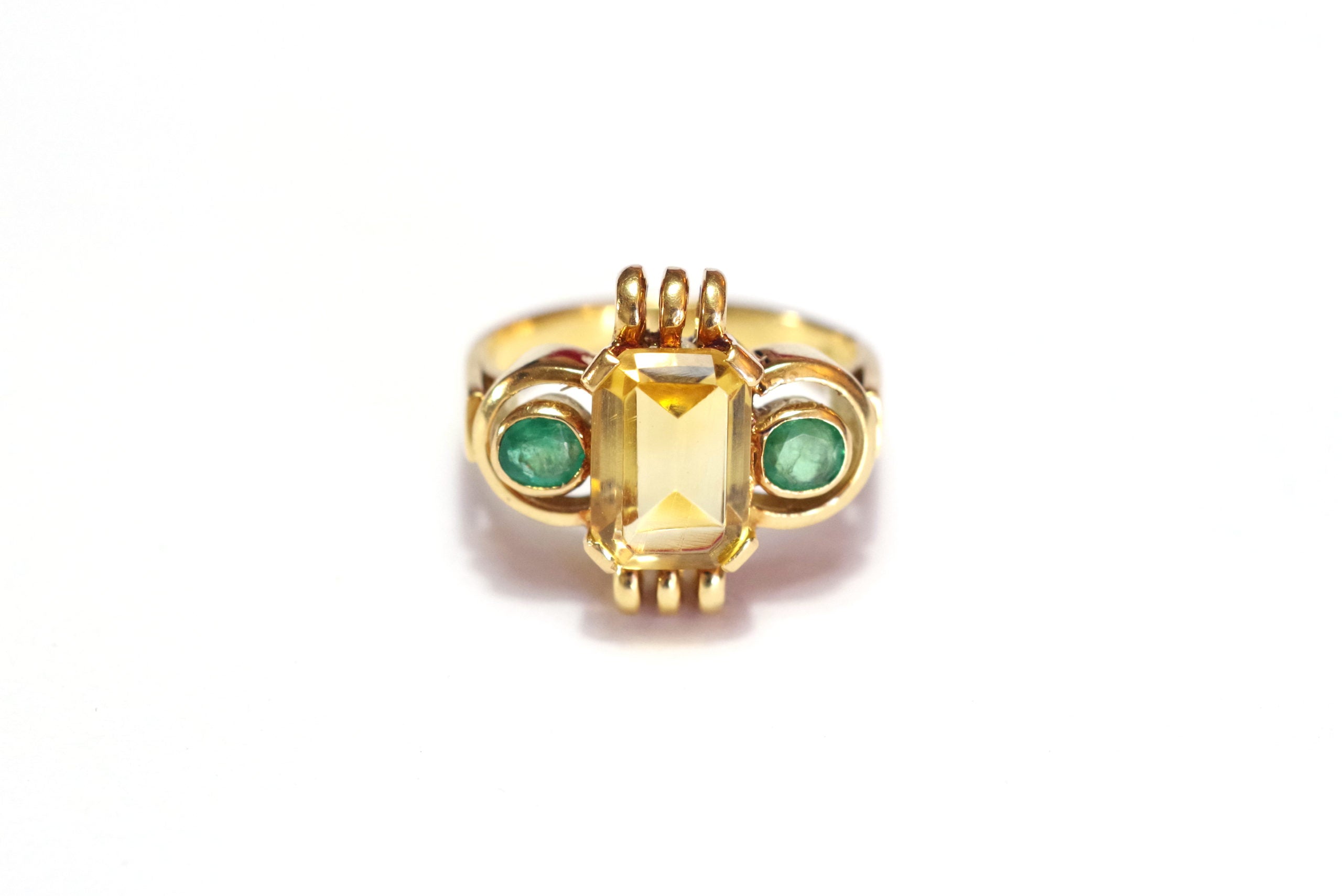 retro emerald citrine ring gold 14k