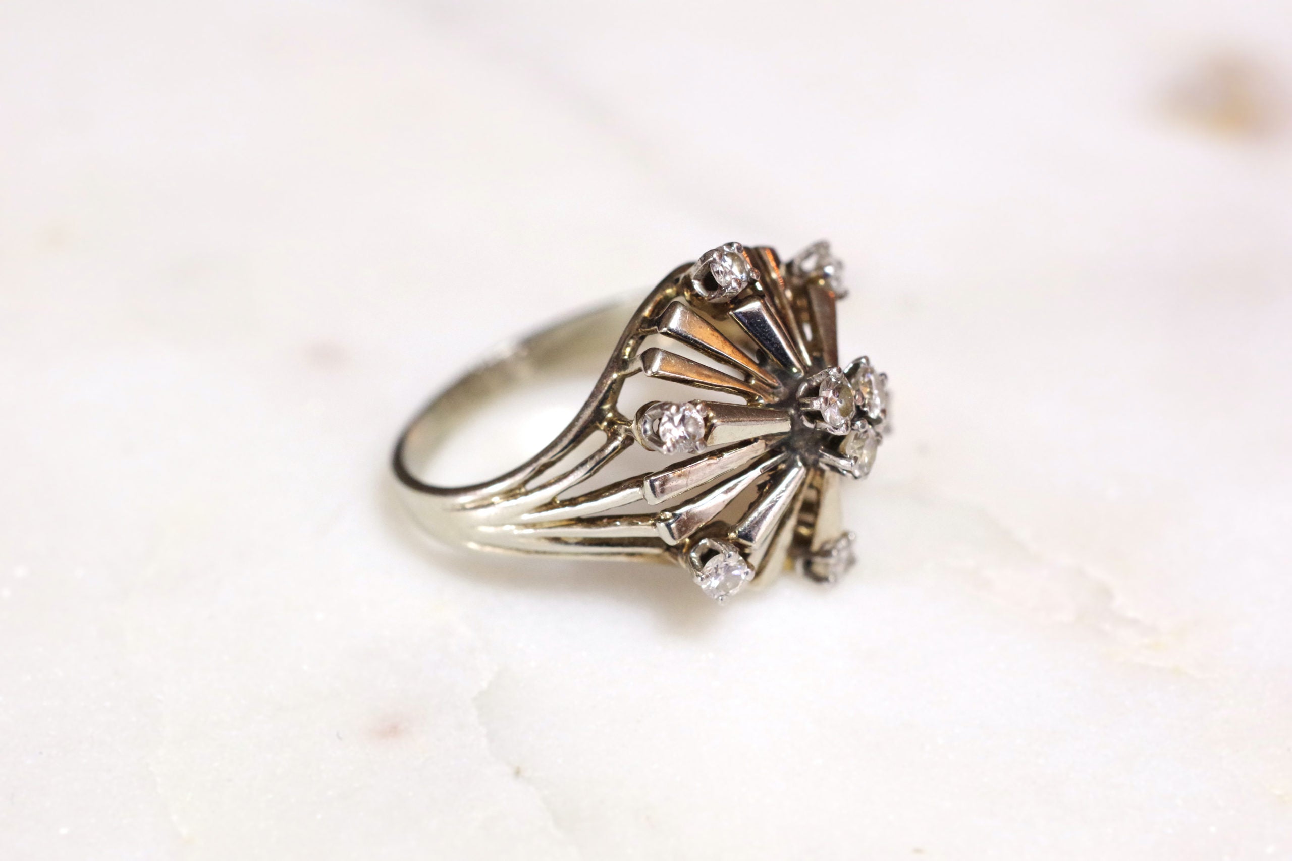 bague fleur platine et or zirconium