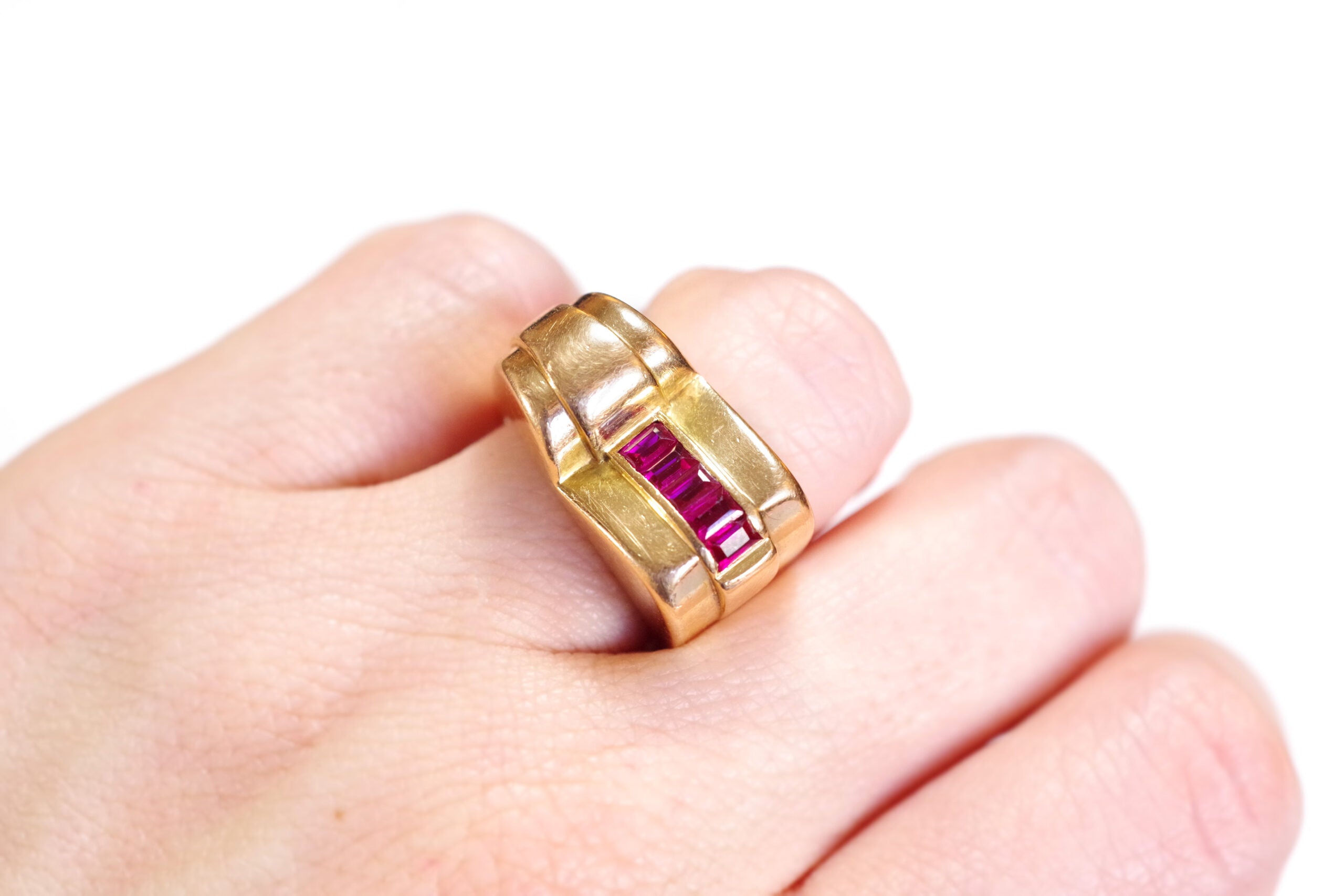 bague retro tank rubis or 18k bijou ancien