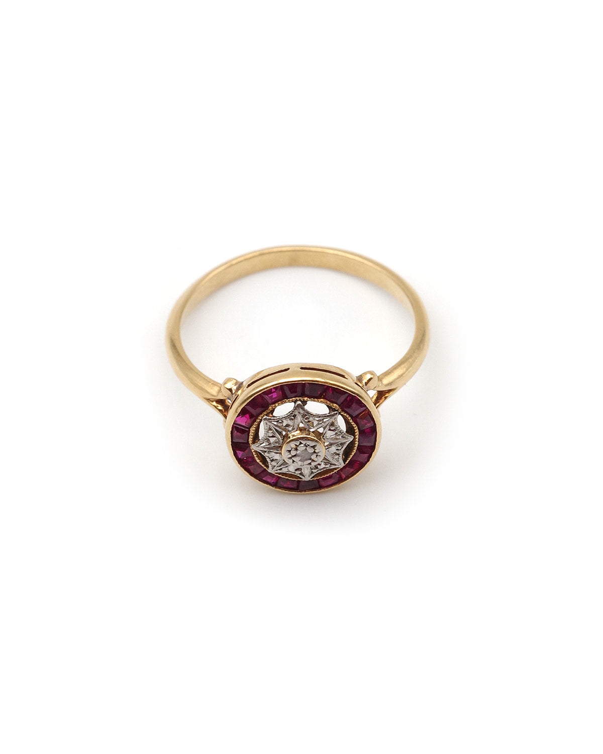 Art deco target ring in platinum