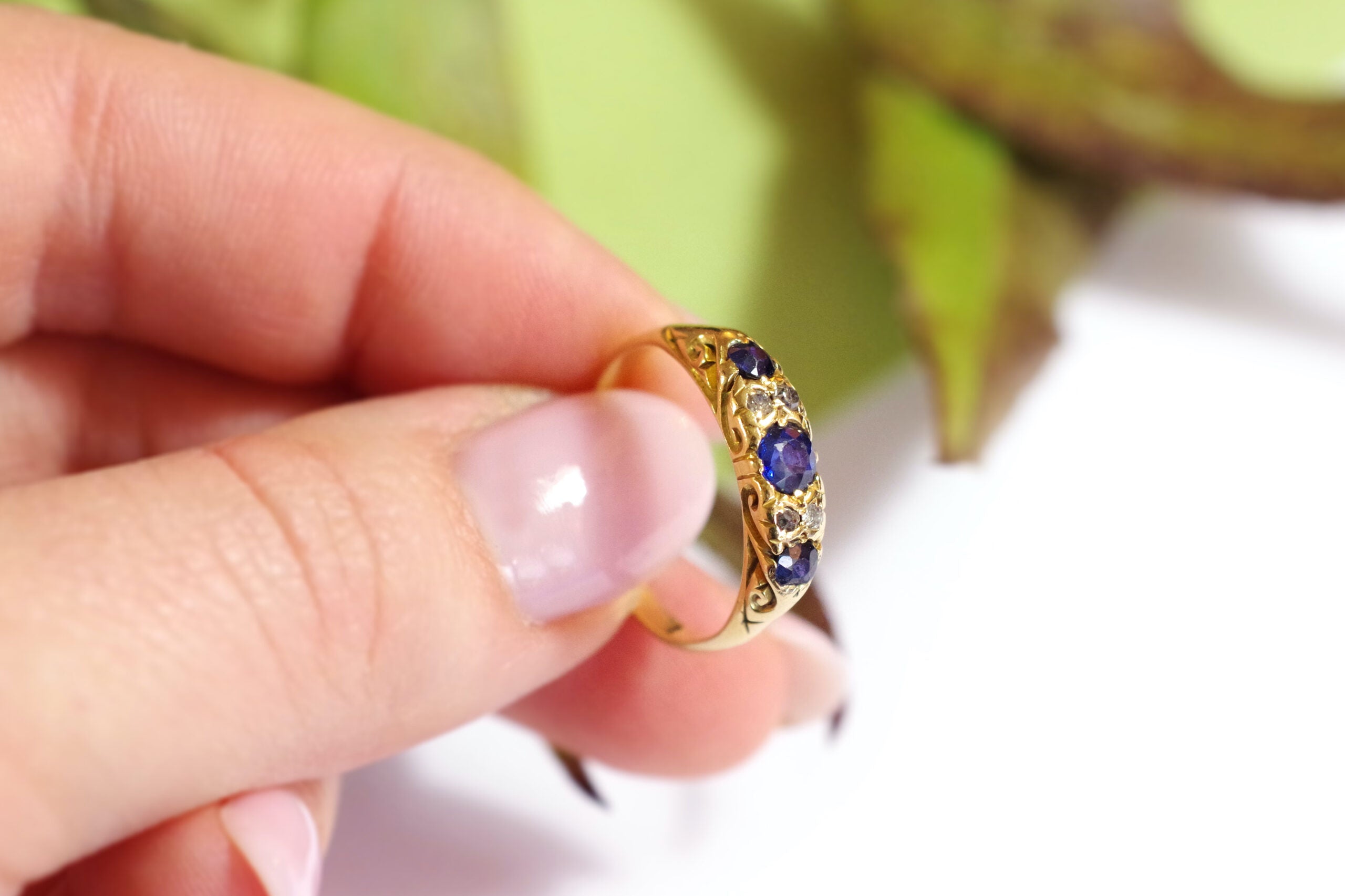 bague saphirs diamants or 18k bijou ancien