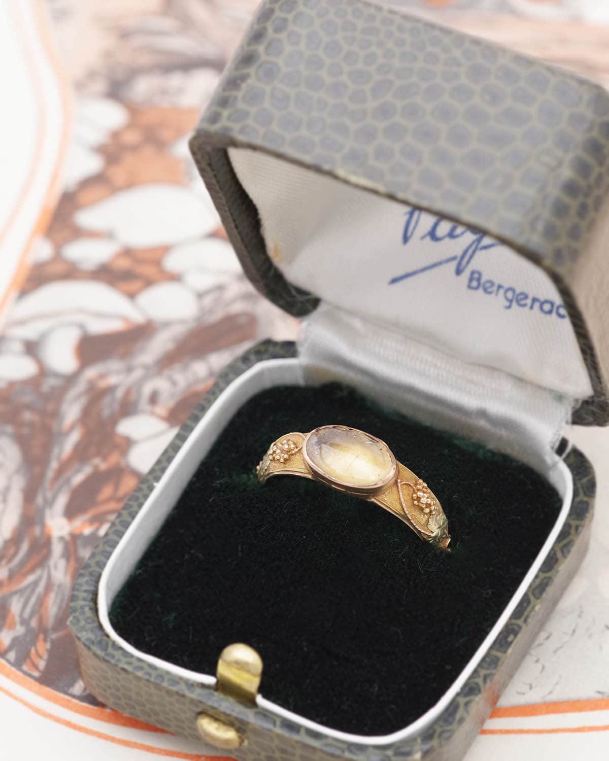 antique vine locket ring