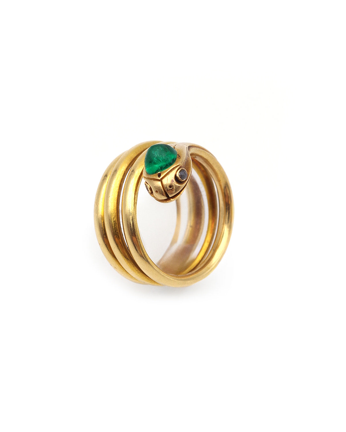 Antique diamond emerald snake ring