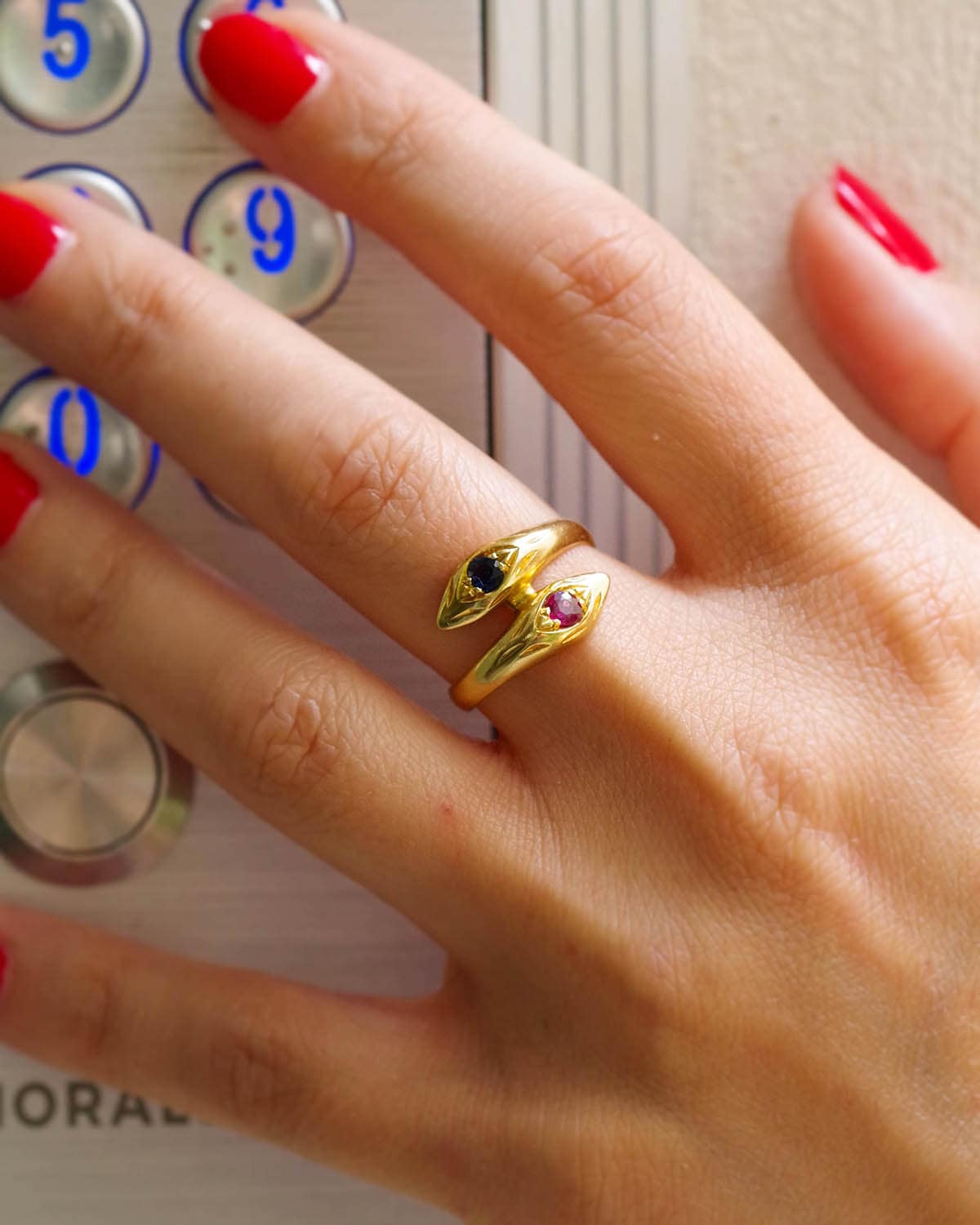Snake sapphire and rubis ring