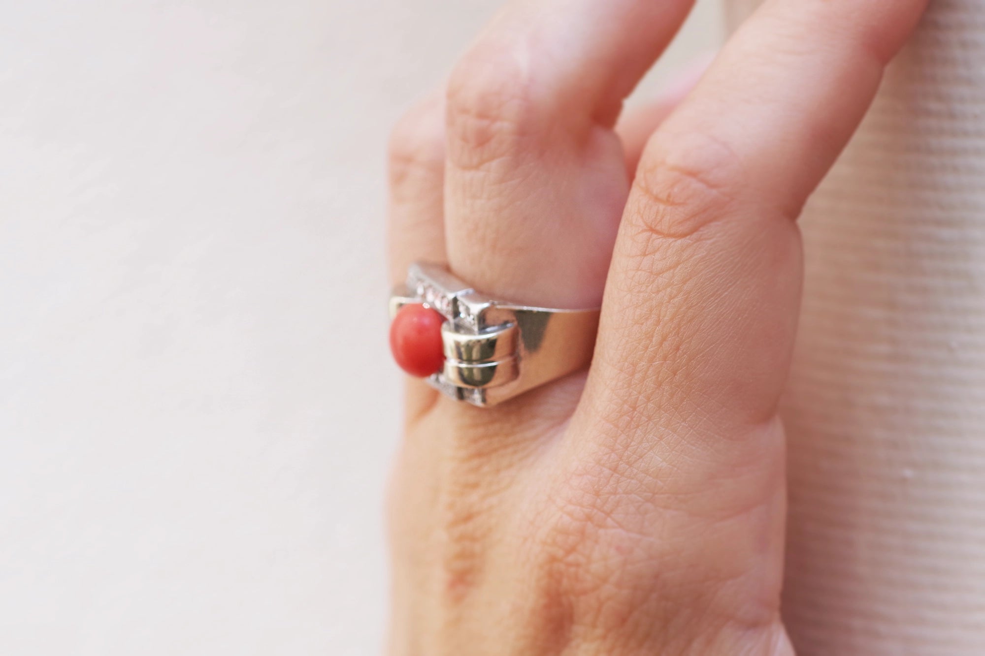 bague tank corail et diamants