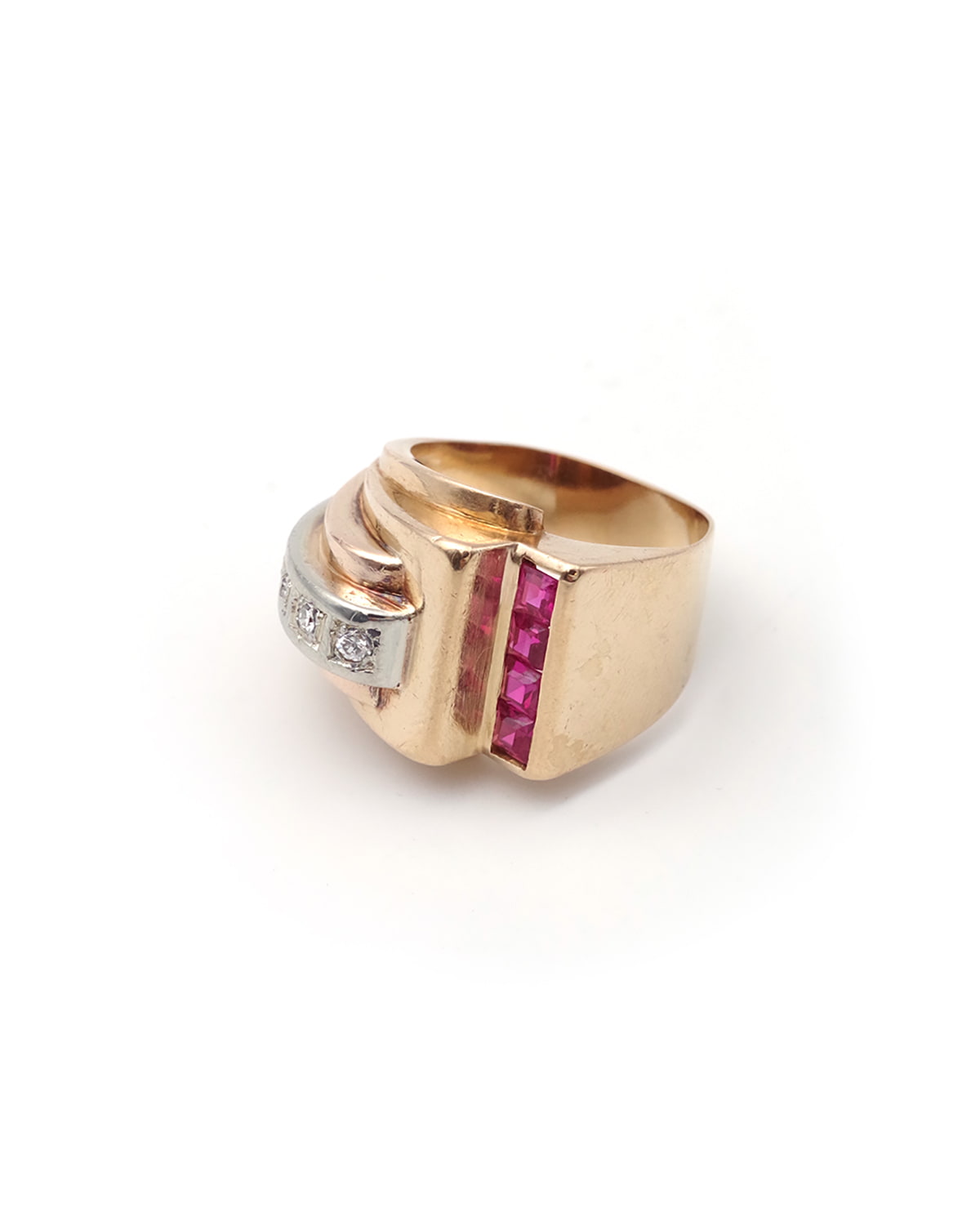 Diamond and ruby tank ring