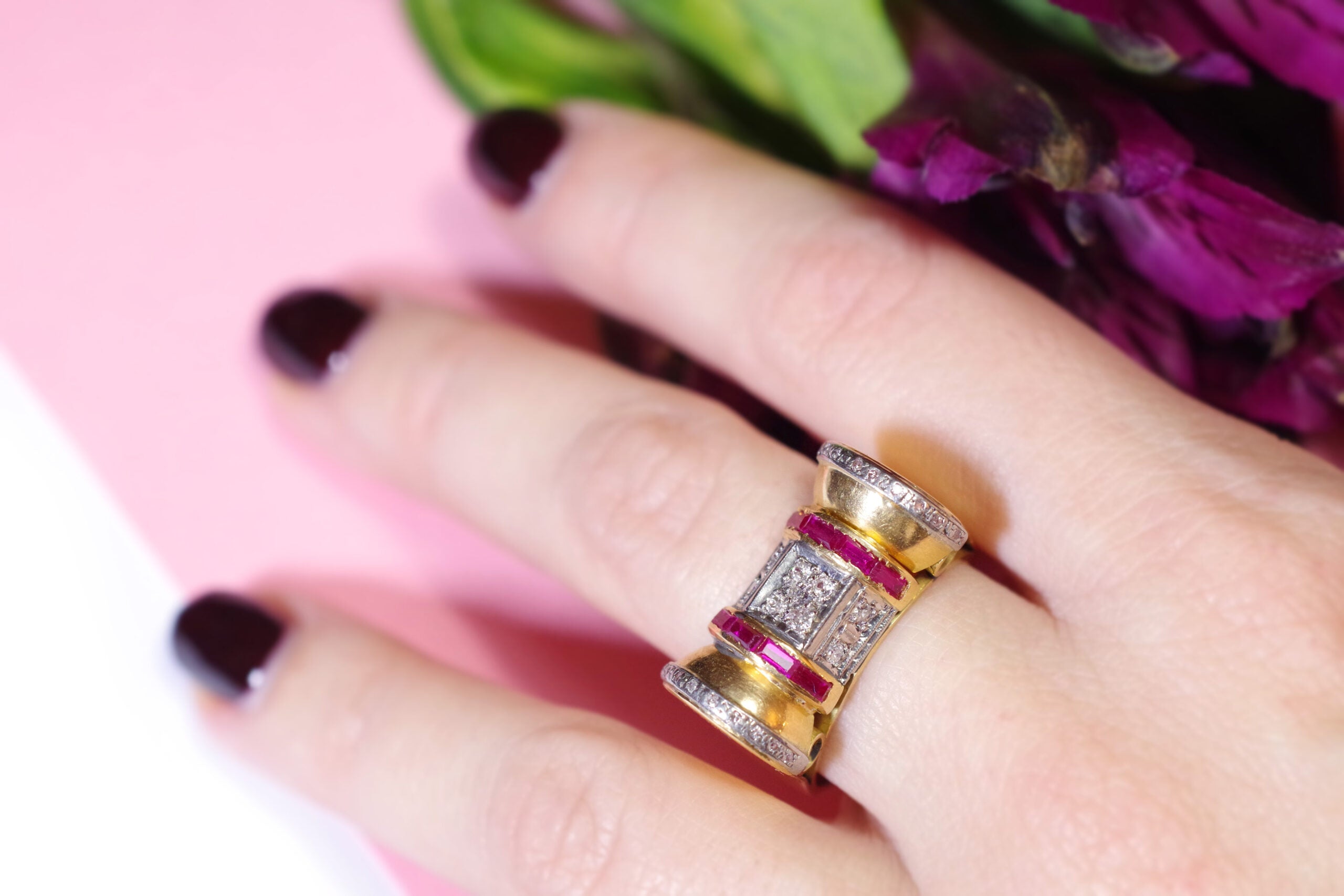 ruby diamond tank ring in gold