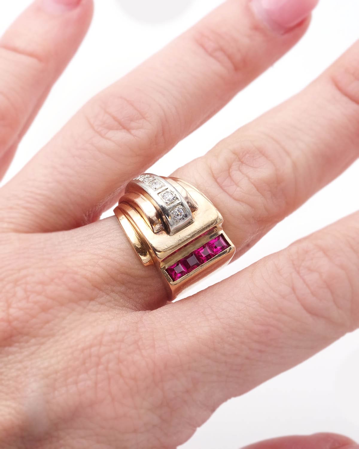 Tank ruby diamond ring