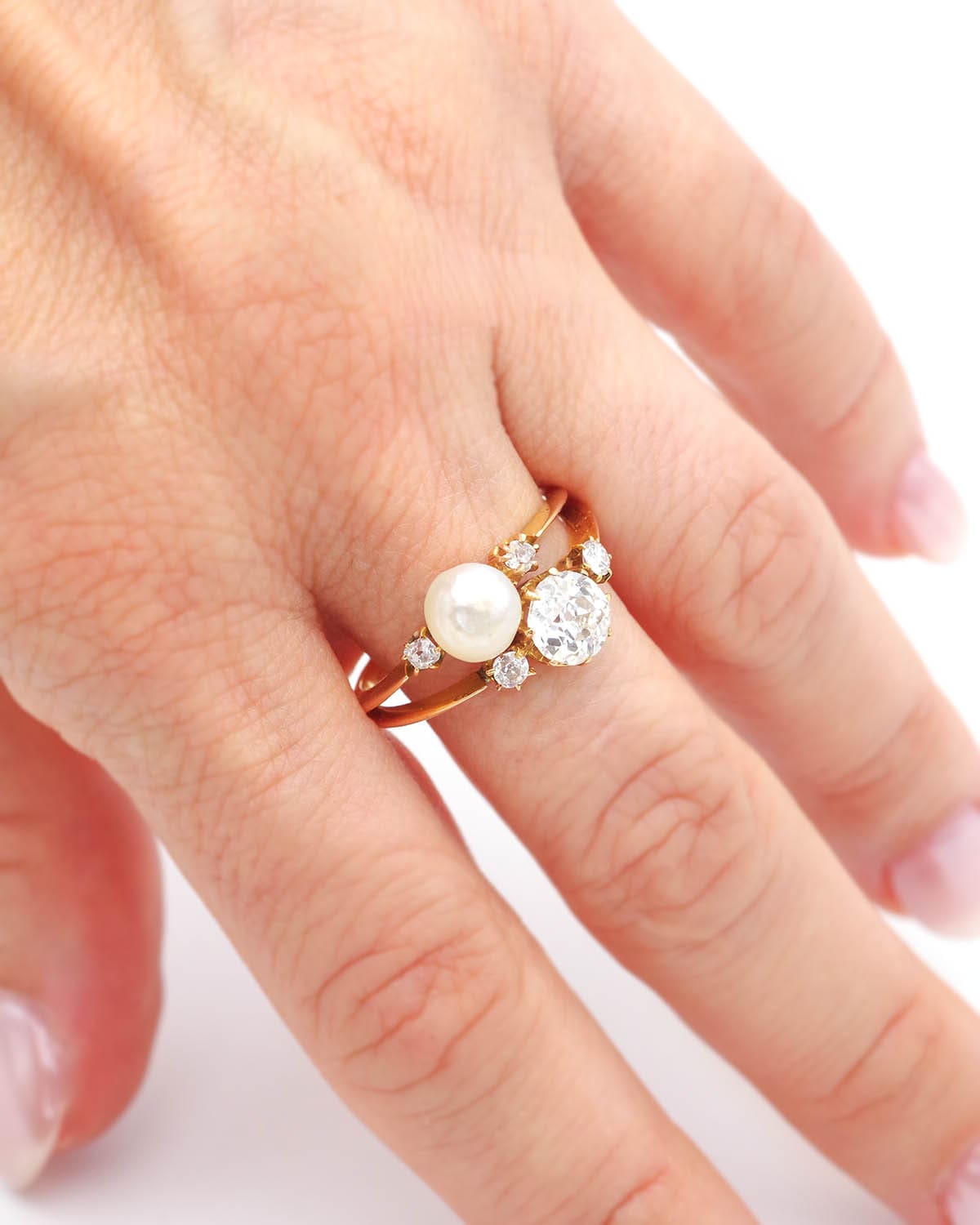 Belle Epoque French Toi et Moi Diamond Pearl Ring