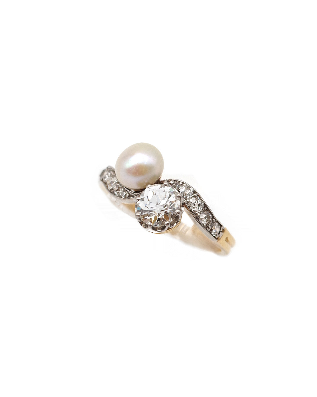 Toi et moi diamond and natural pearl ring