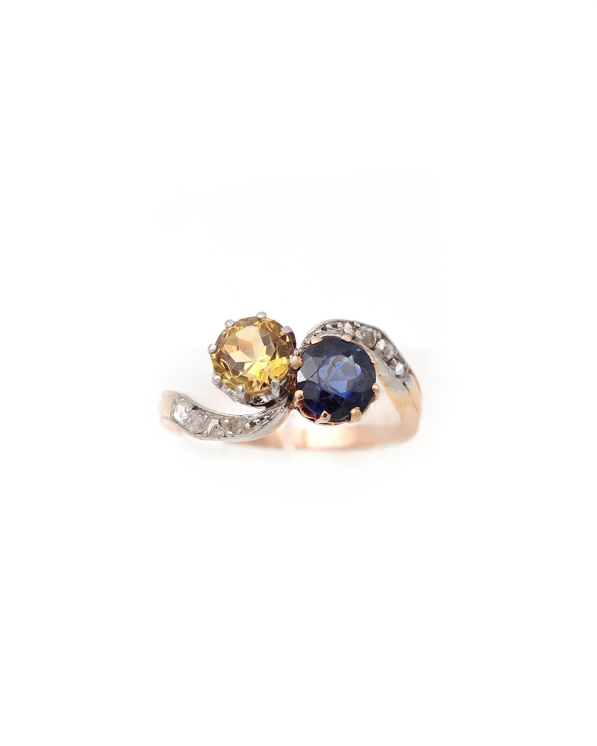Bague saphir et citrine en or