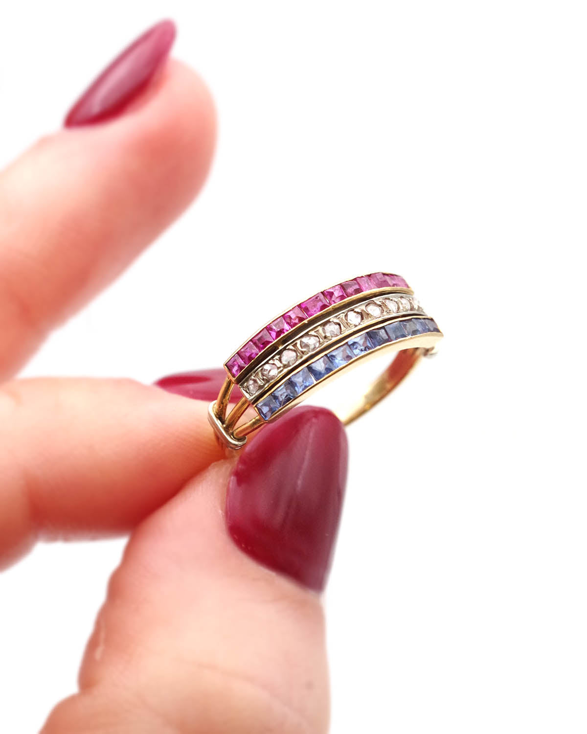 bague patriotique rubis saphirs