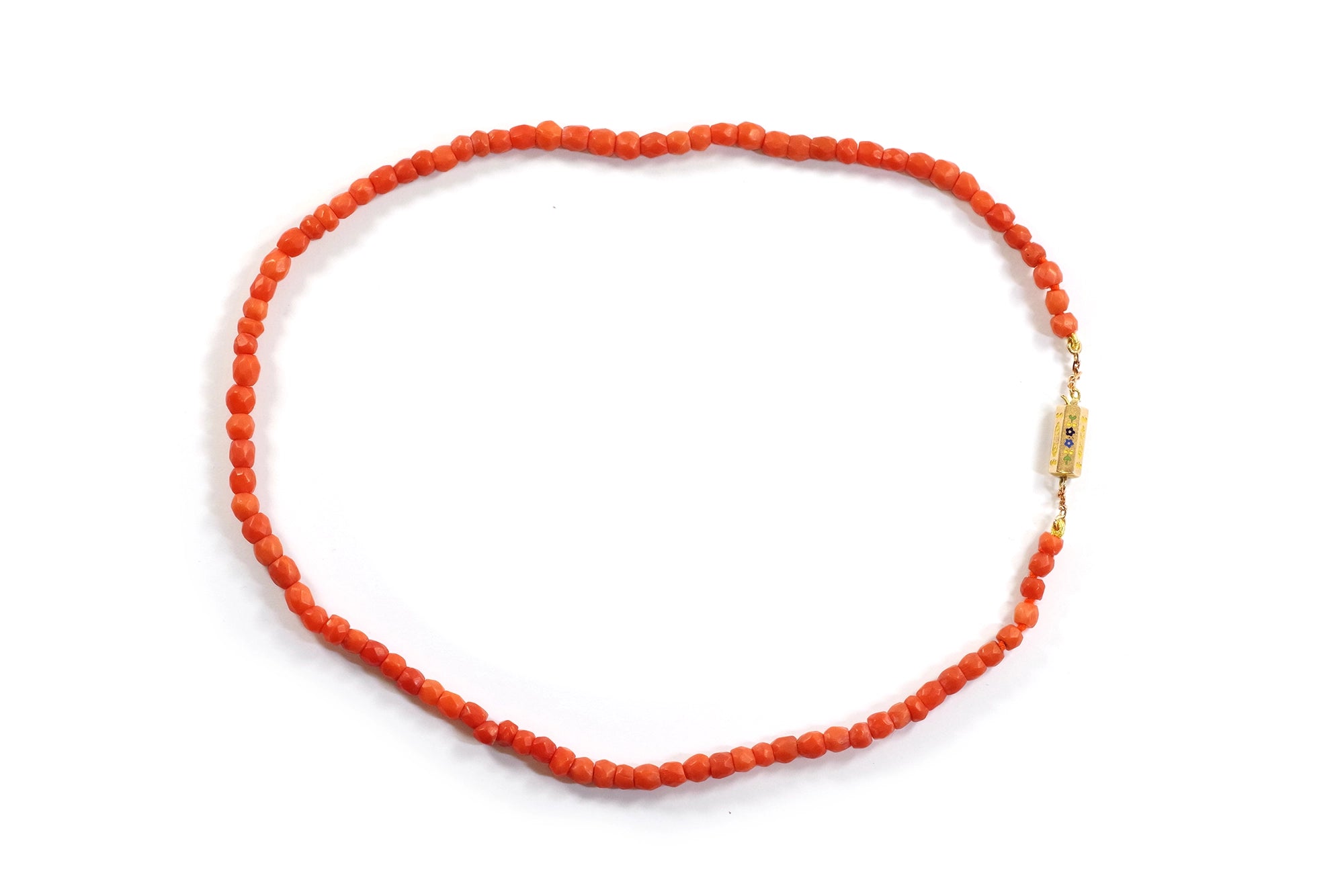 Coral necklace with antique barrel clasp