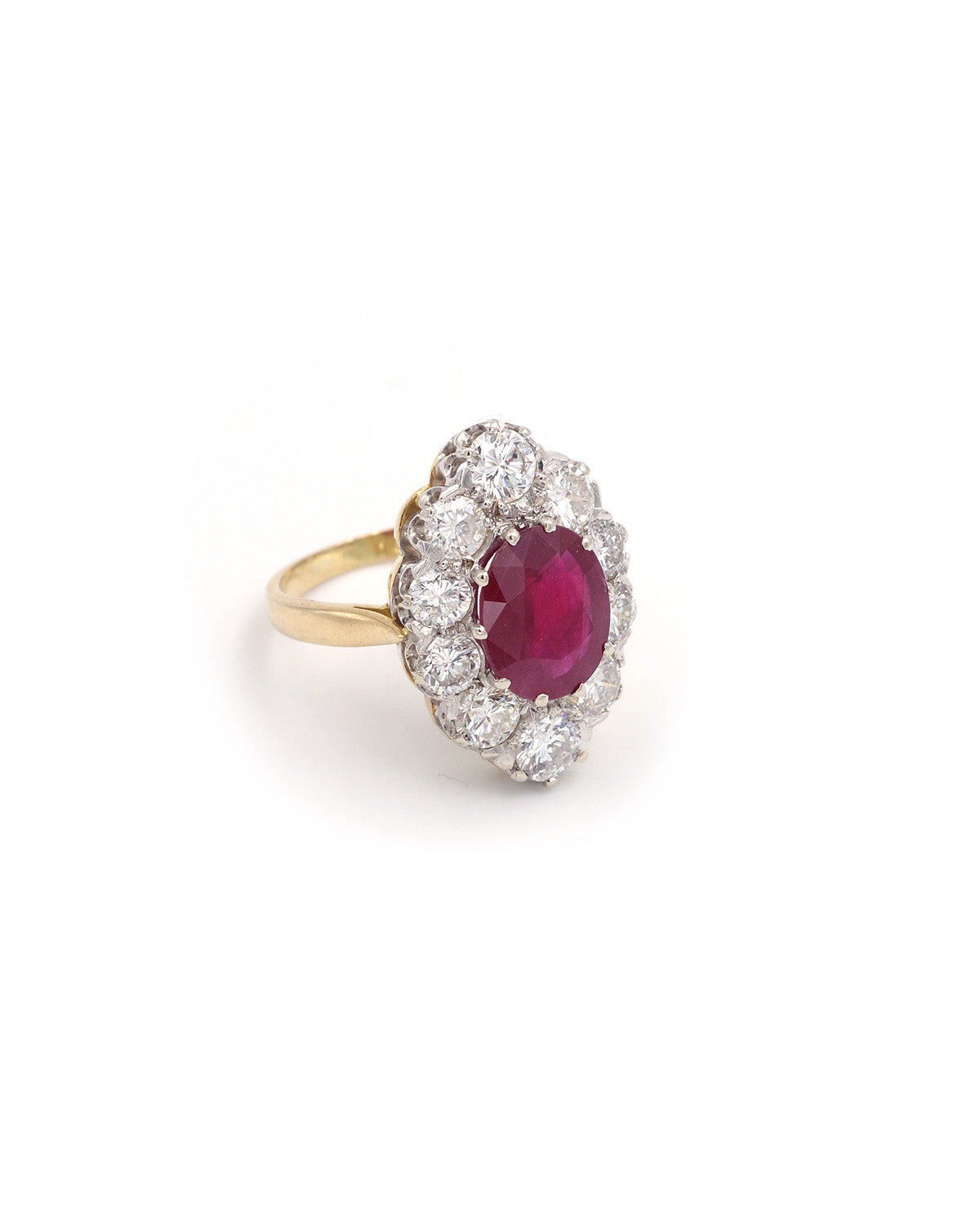 Bague marquise rubis diamants