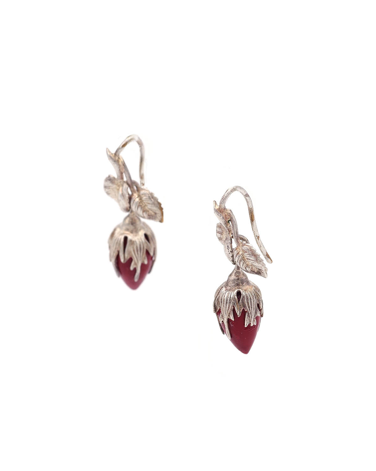 Red rose bud earrings