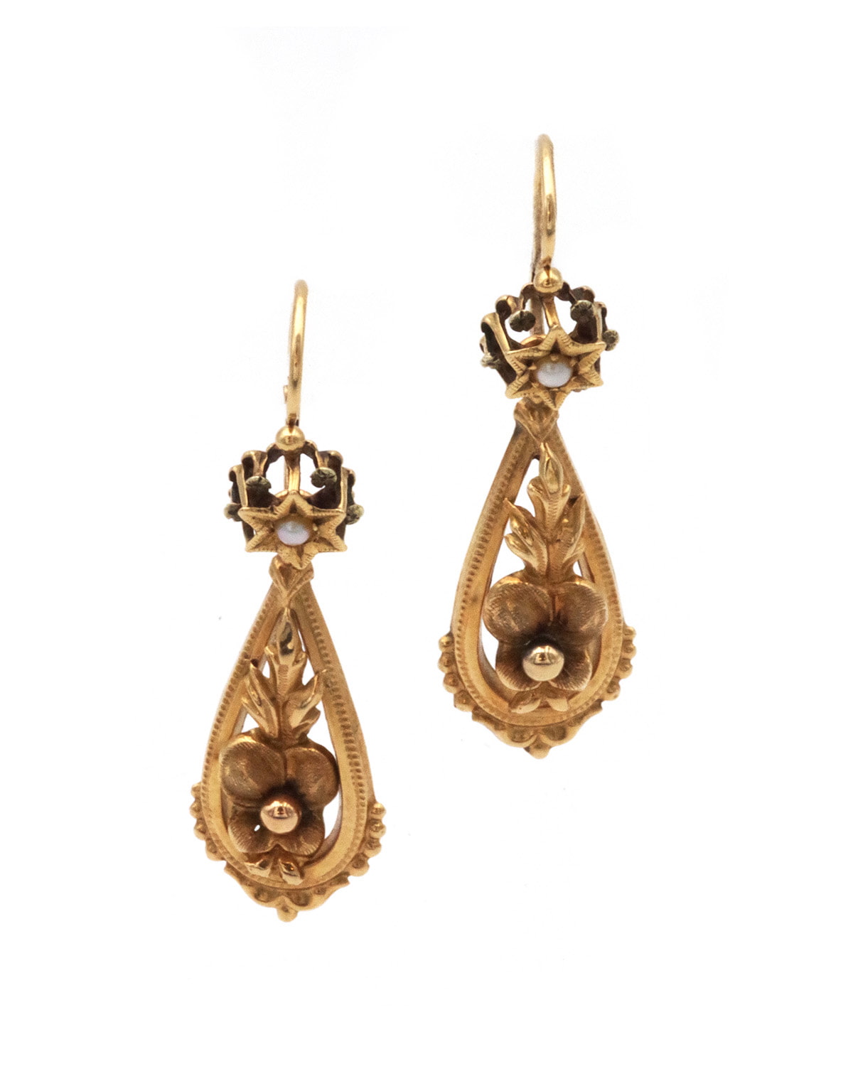 Antique pansy flower earrings