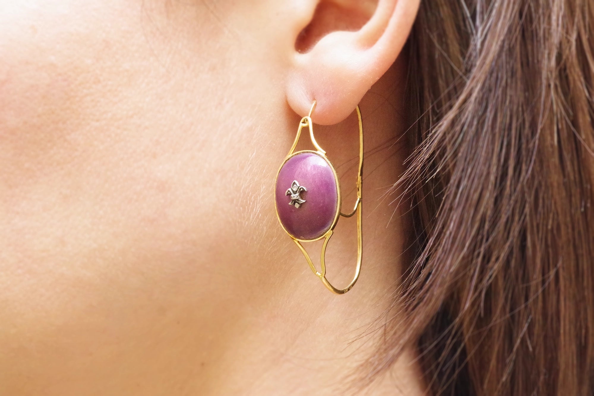 silver enamel gold earrings