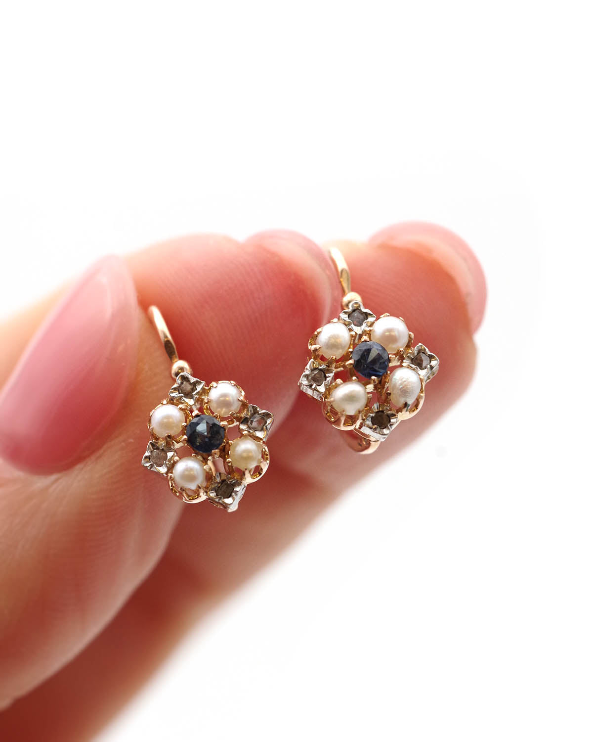 Dormeuses saphirs perles