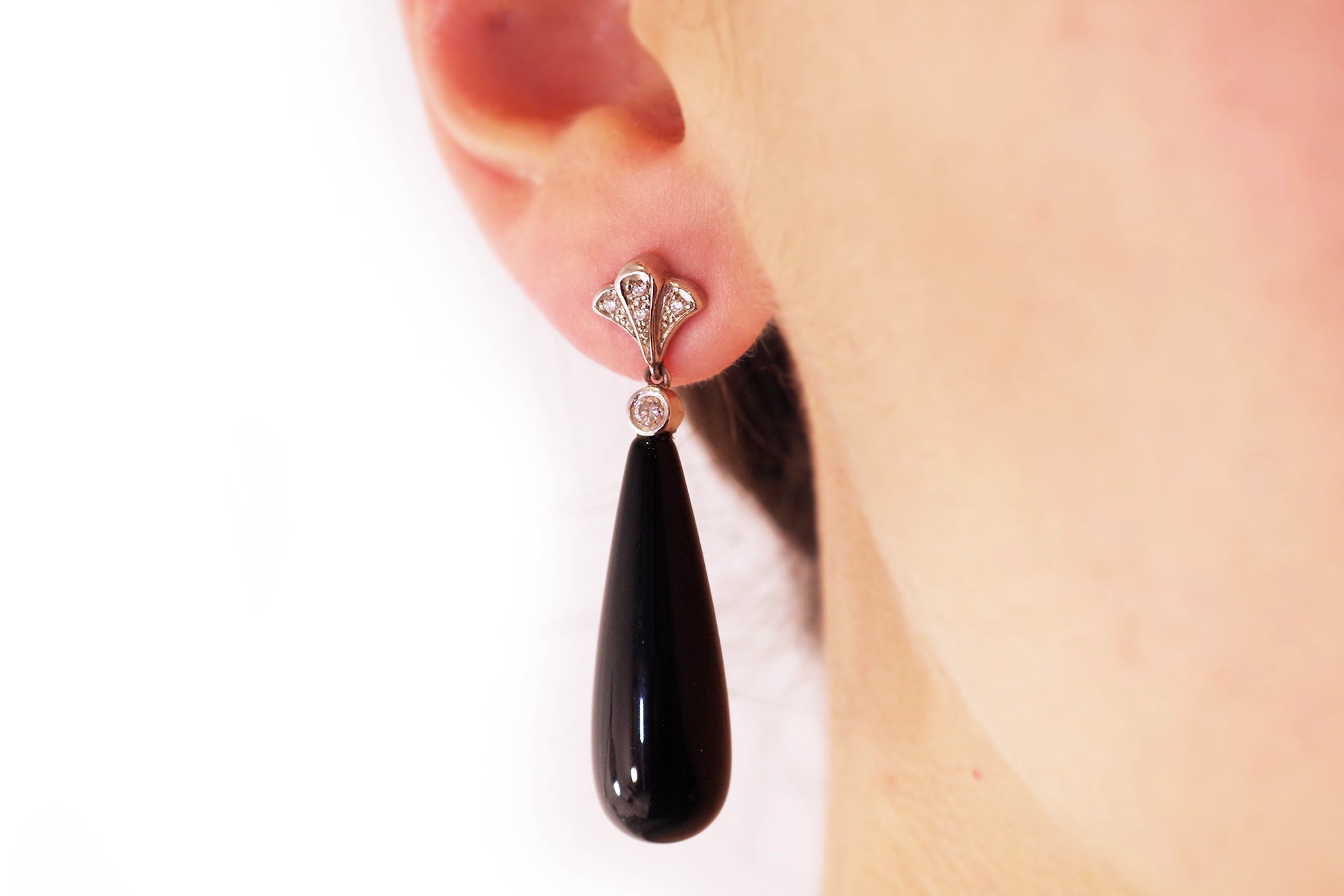 boucles oreille art deco onyx en or