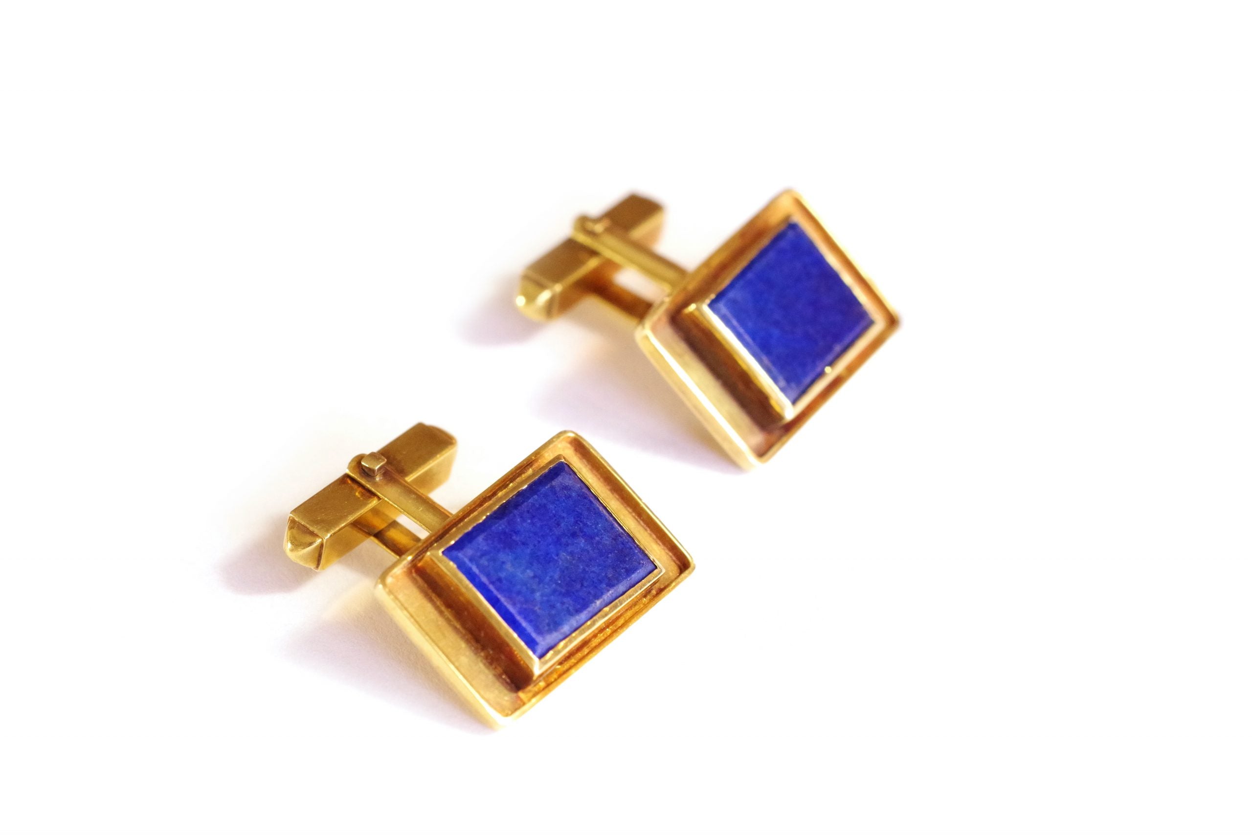 Boutons de manchette moderniste en or et lapis lazuli