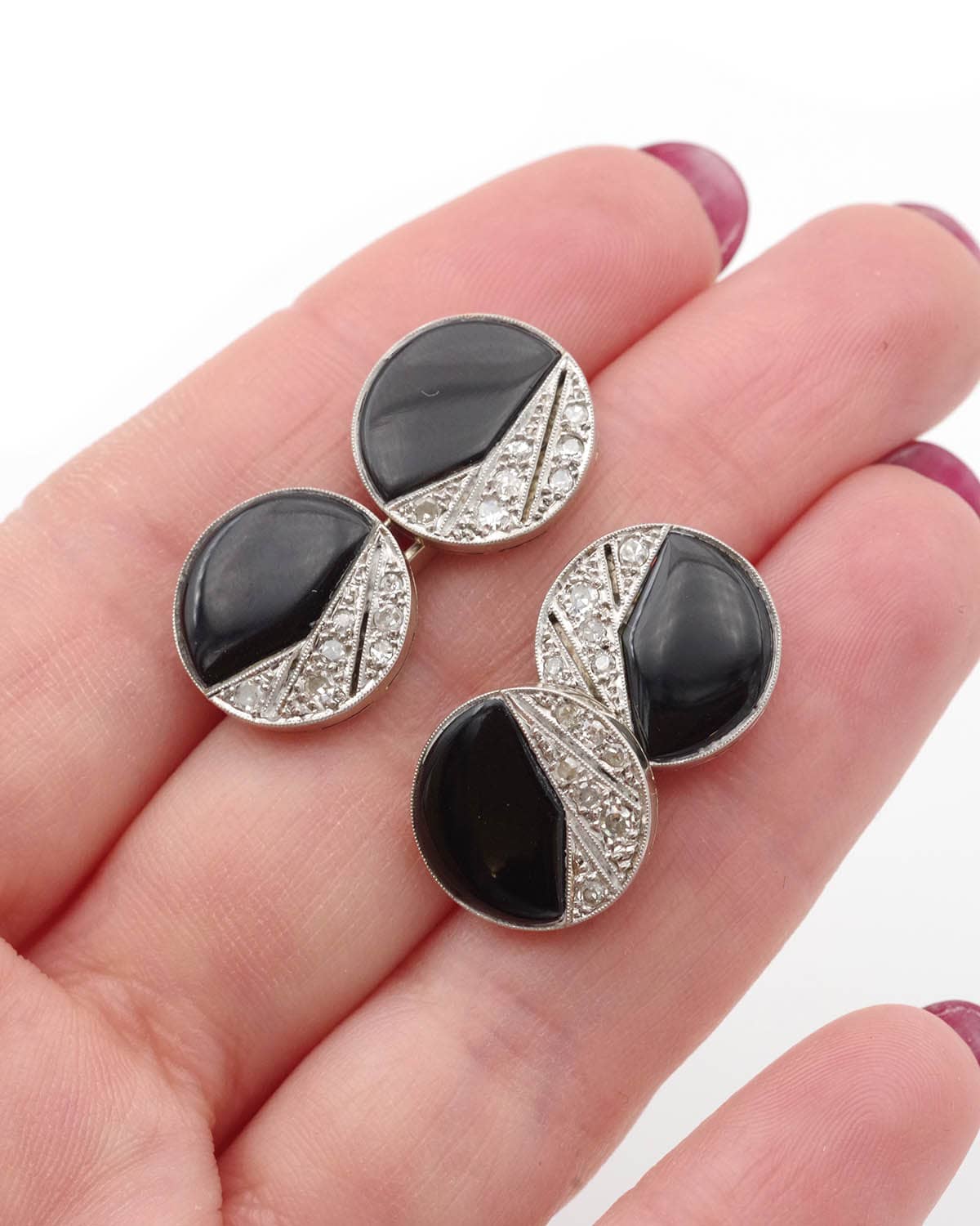 boutons de manchette onyx et diamants