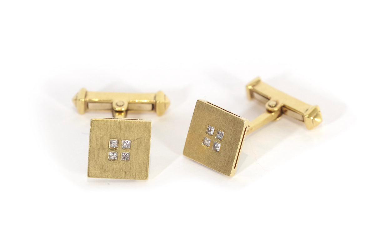 Boutons De Manchette Vintage Années 60 - Coupe Diamant & Patte De Verre - Doré Et Noir - Neuf Avec étiquettes