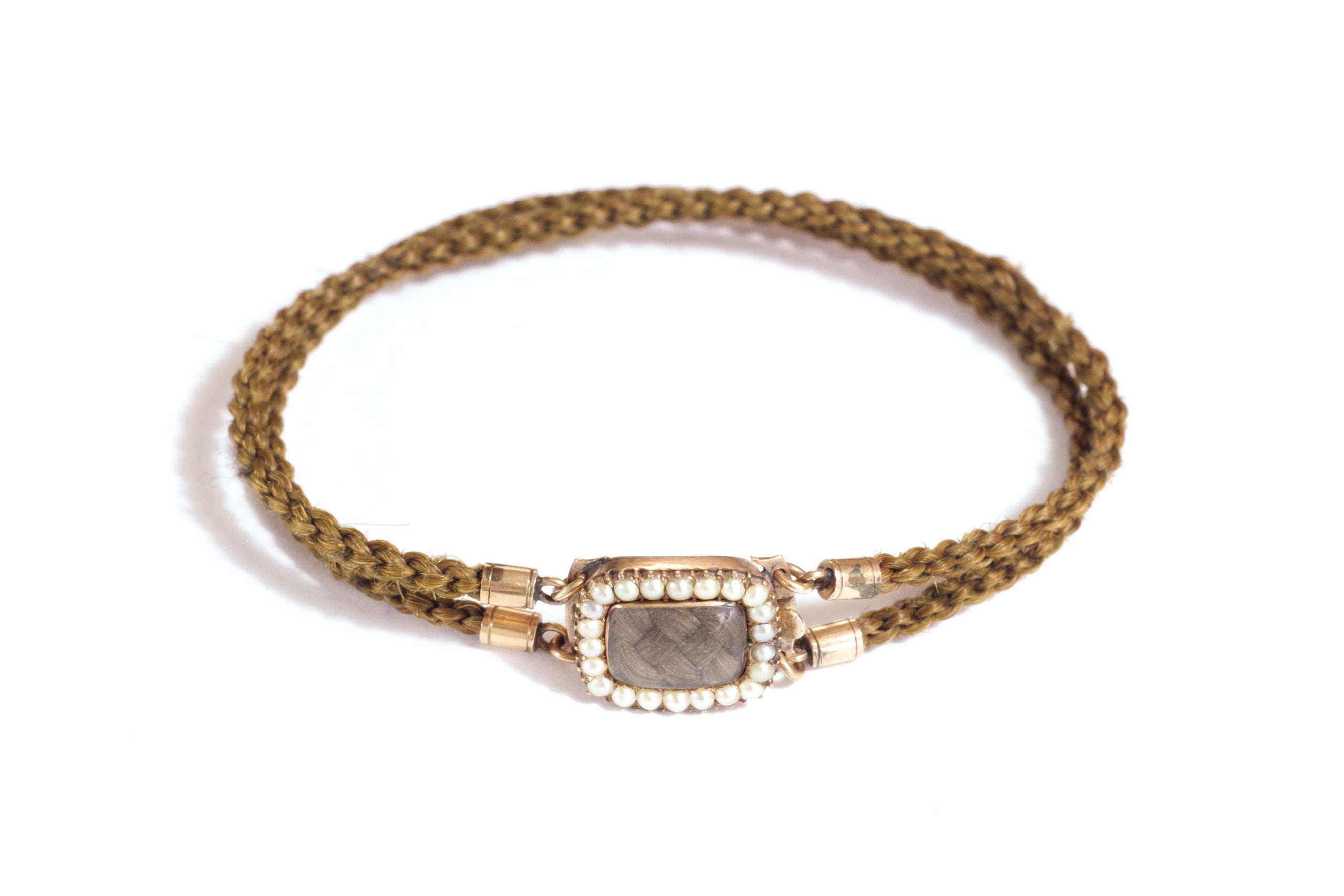 bracelet de sentiment cheveux tressés or 14k perles