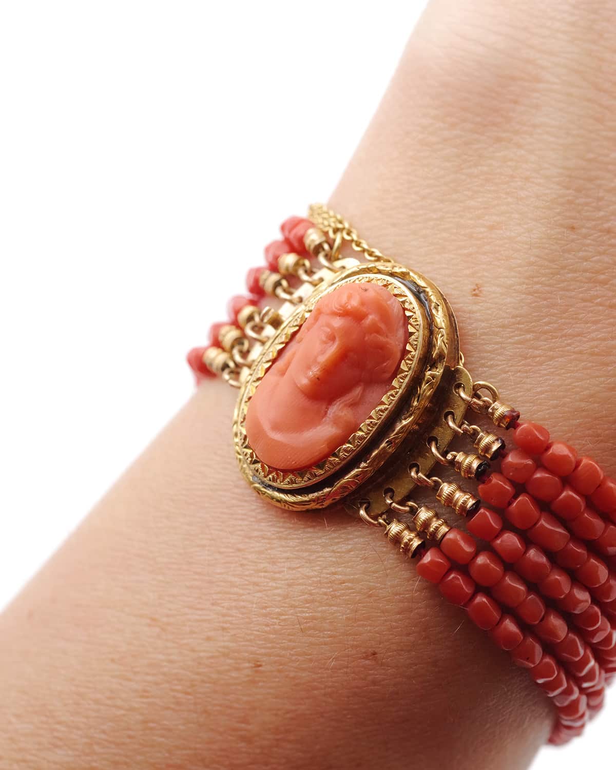 Victorian coral cameo bracelet