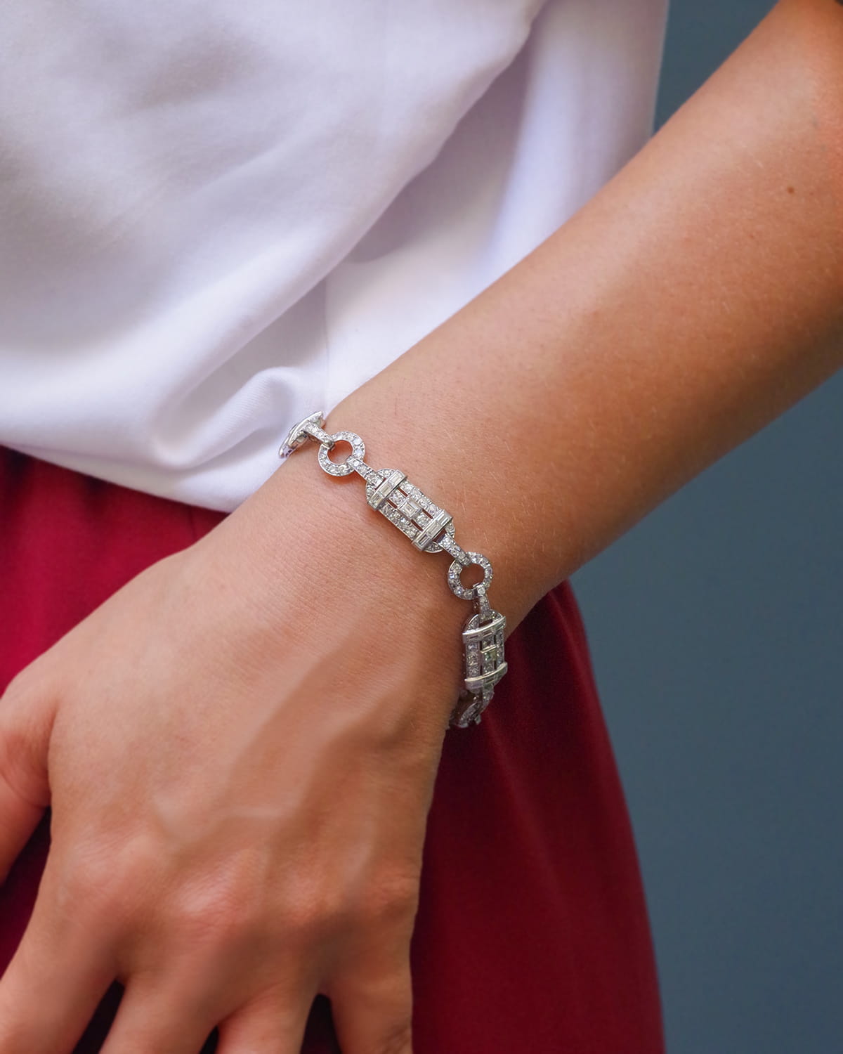 Bracelet art deco en platine et diamants