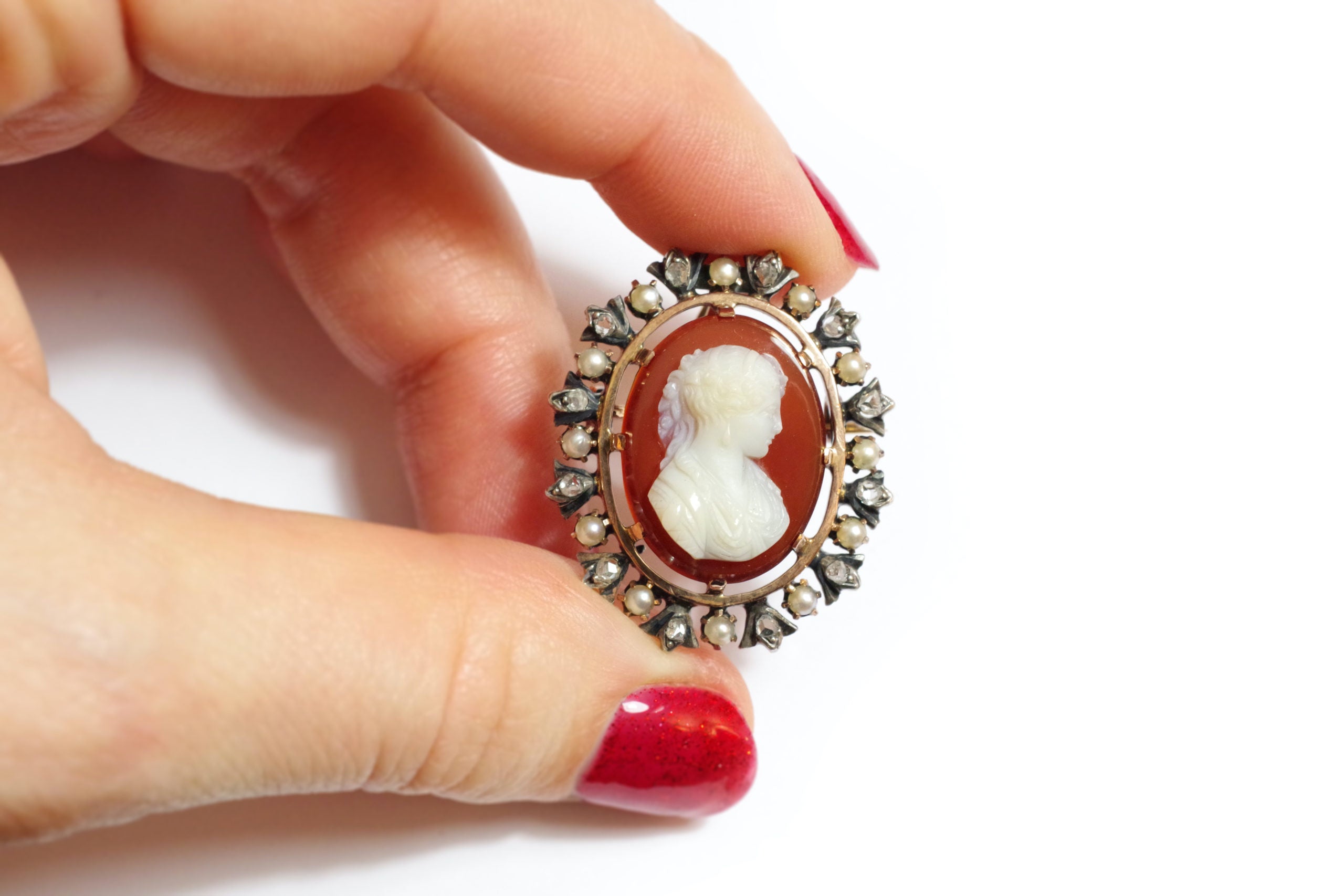 broche pendentif camée agate diamants