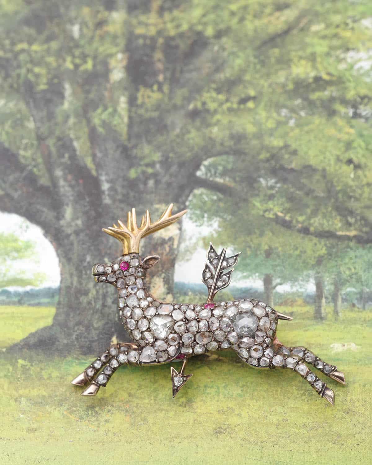 diamond ruby deer stag brooch
