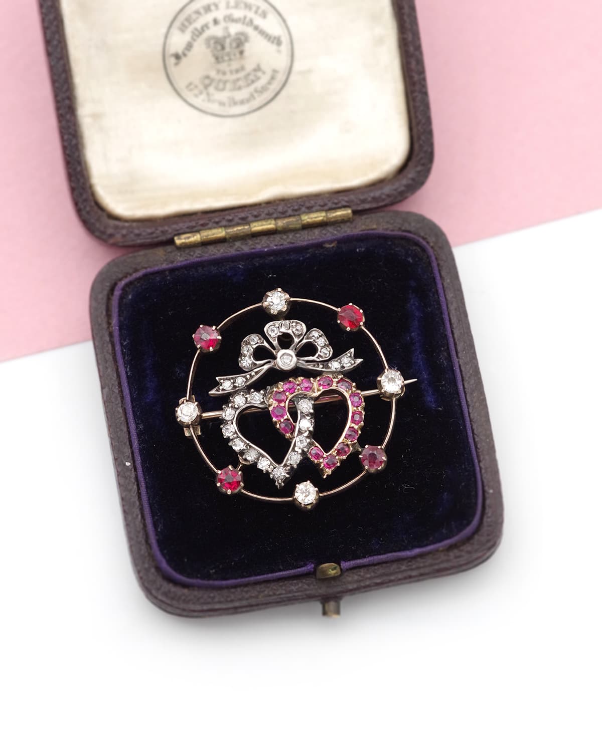 broche ancienne coeur diamants et rubis