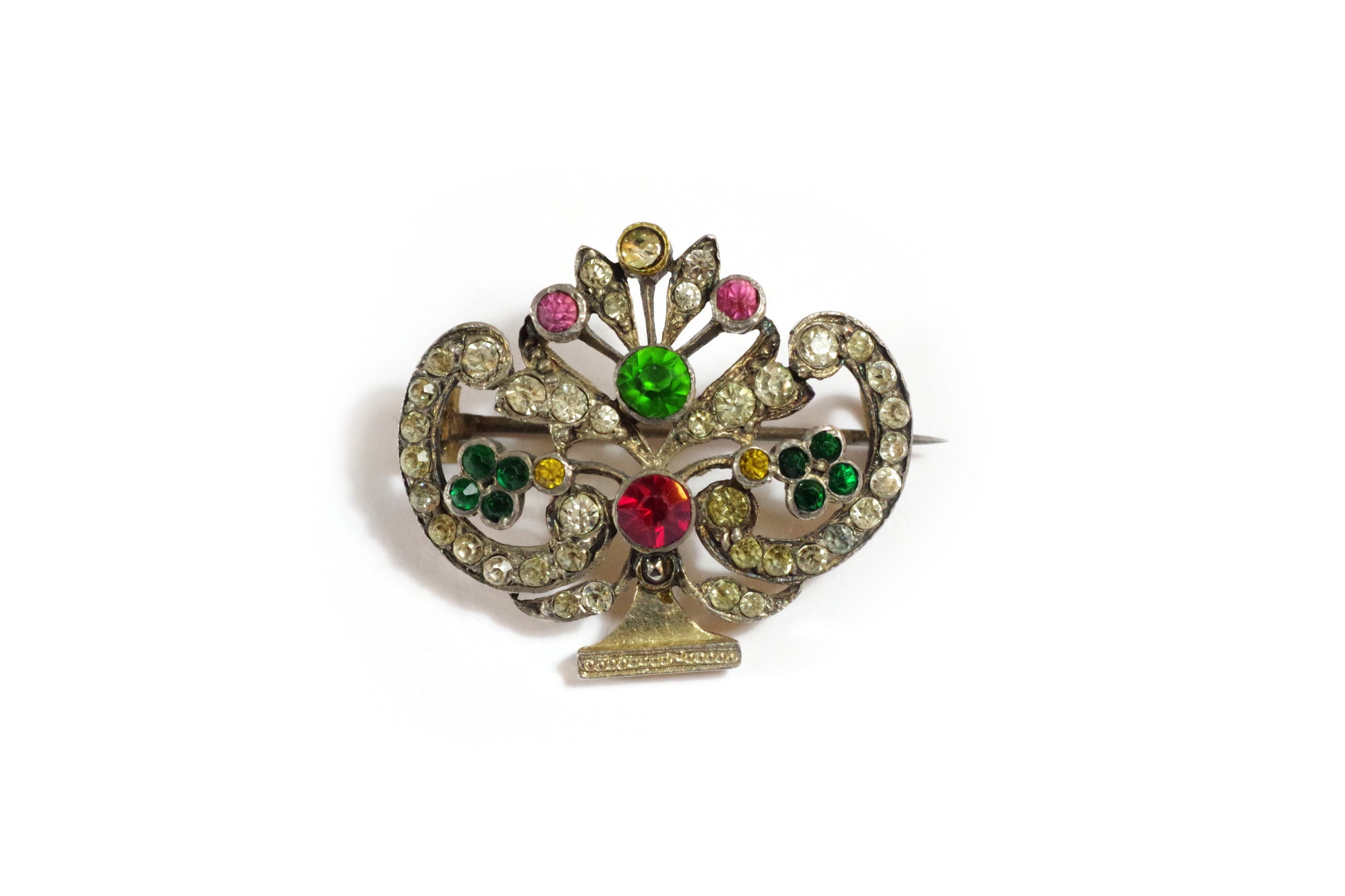 broche ancienne strass giardinetto argent