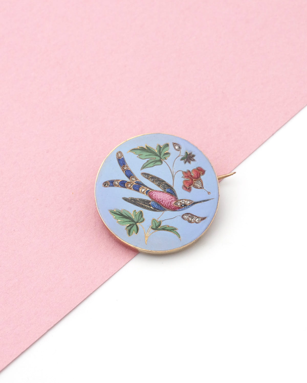 Victorian bird enamel brooch