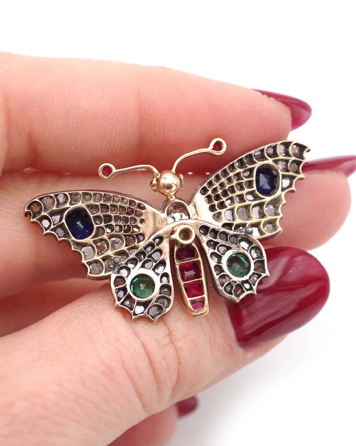 Victorian emerald diamond sapphire brooch