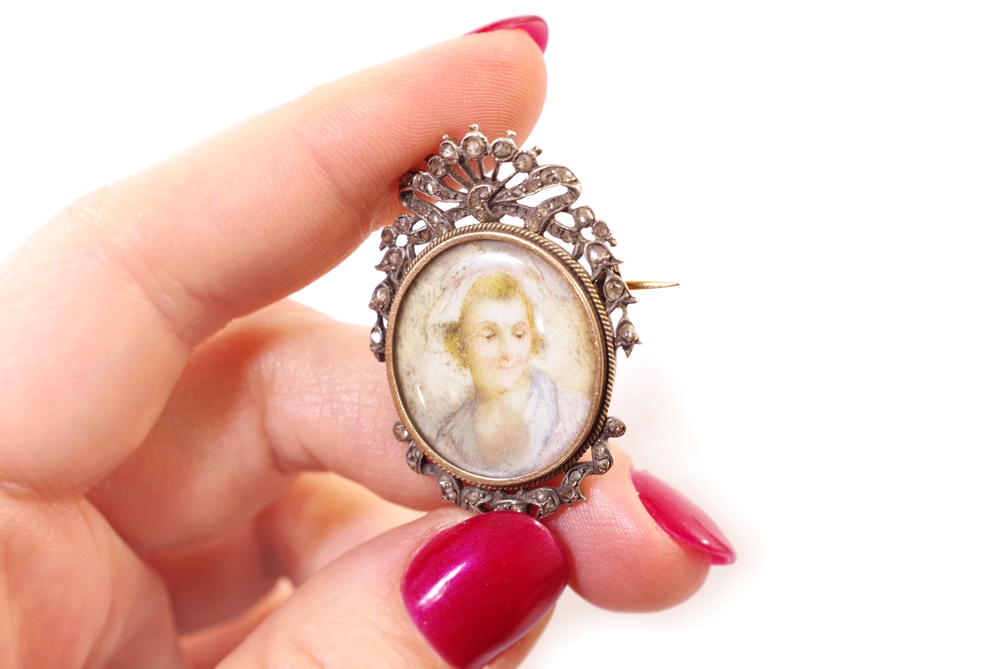 broche ancienne portrait diamants