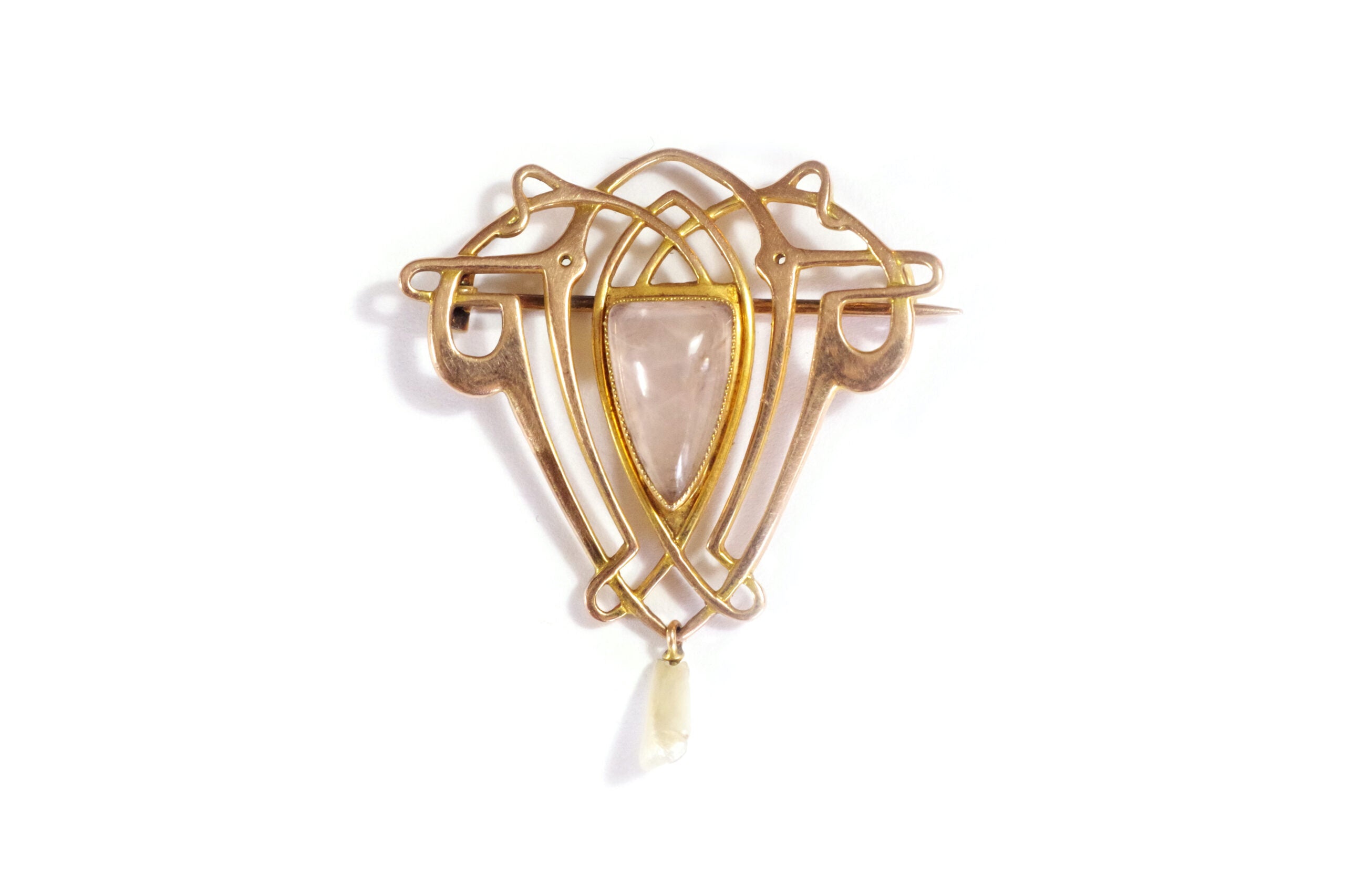 broche art nouveau henry joseph barnet or quartz rose