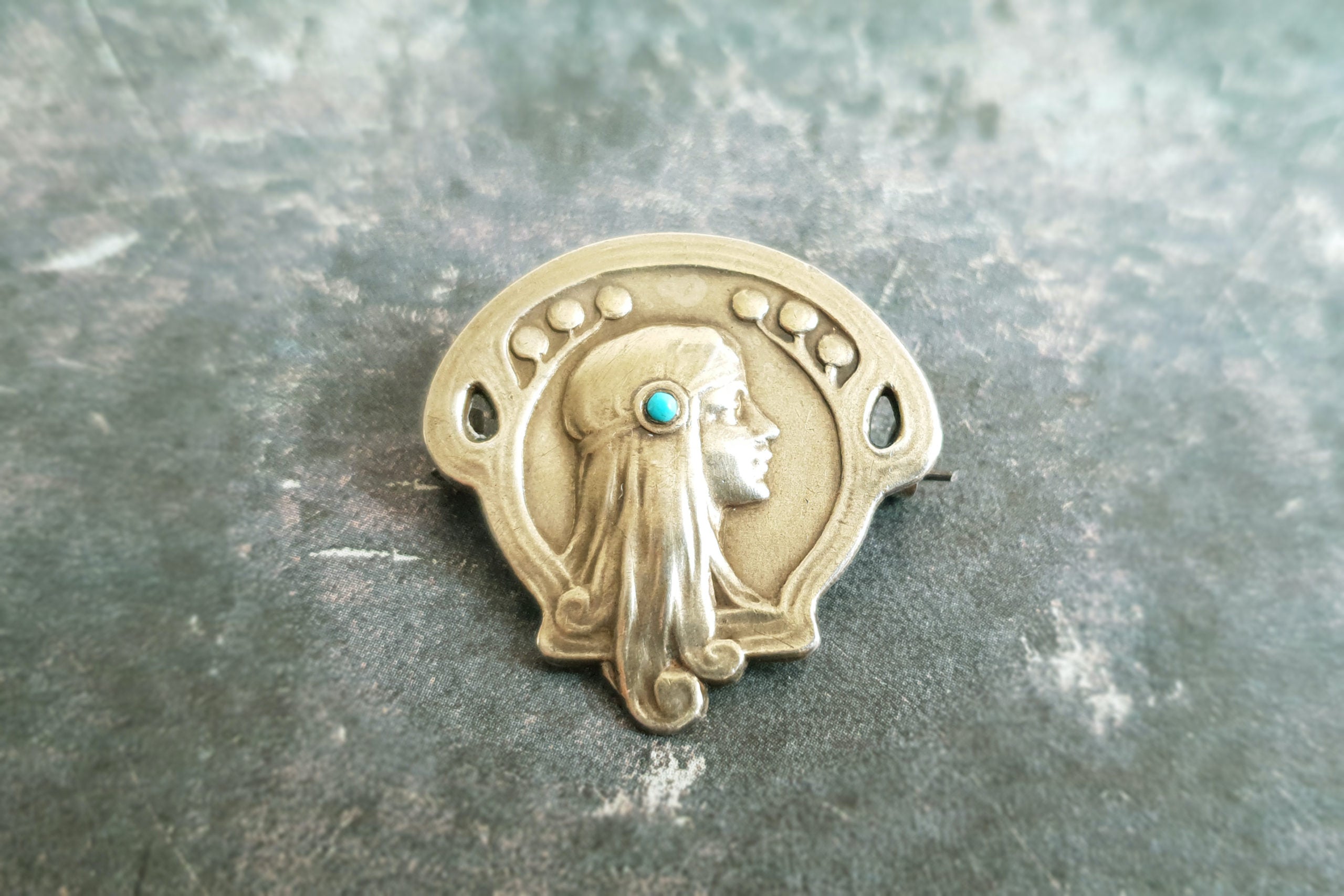 broche art nouveau argent turquoise