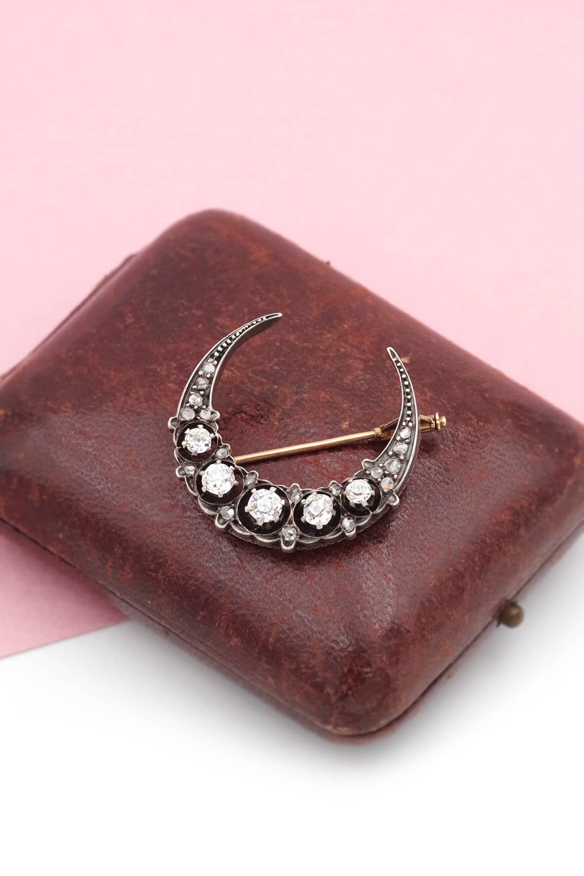 Broche lune ancienne diamants
