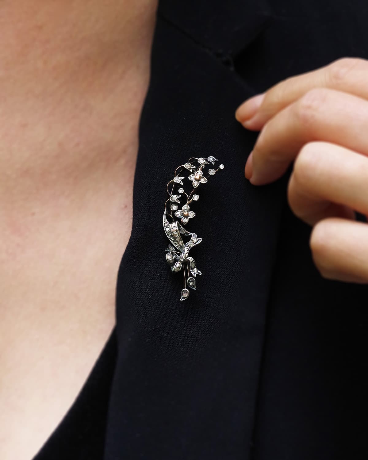 Antique diamond lily of the valley brooch