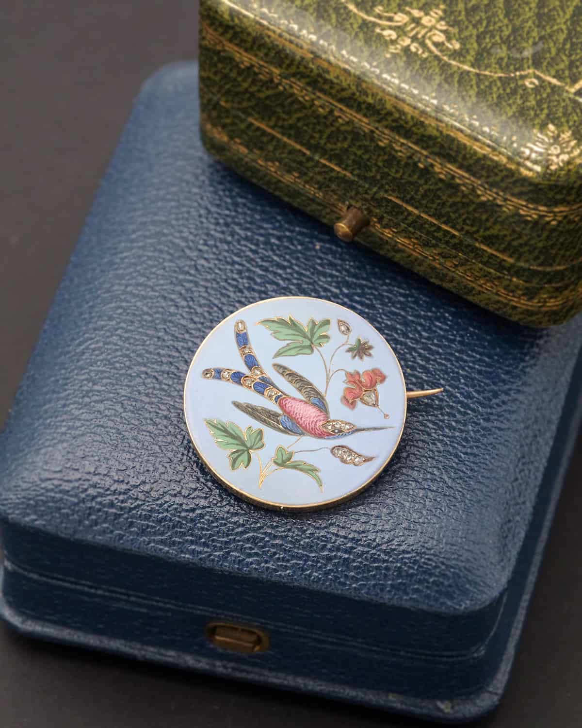 Victorian enamel diamond bird brooch
