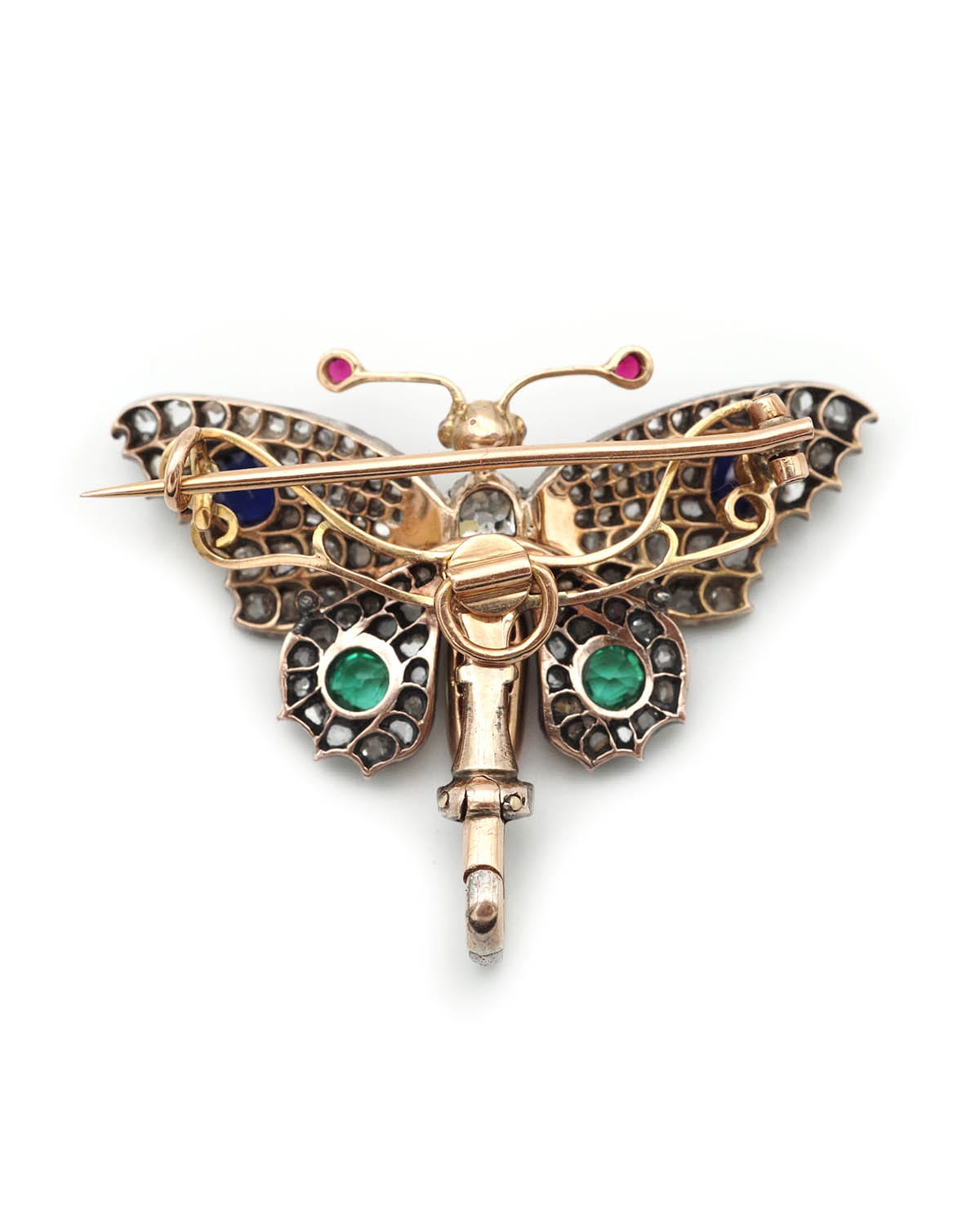 Victorian emerald diamond sapphire brooch