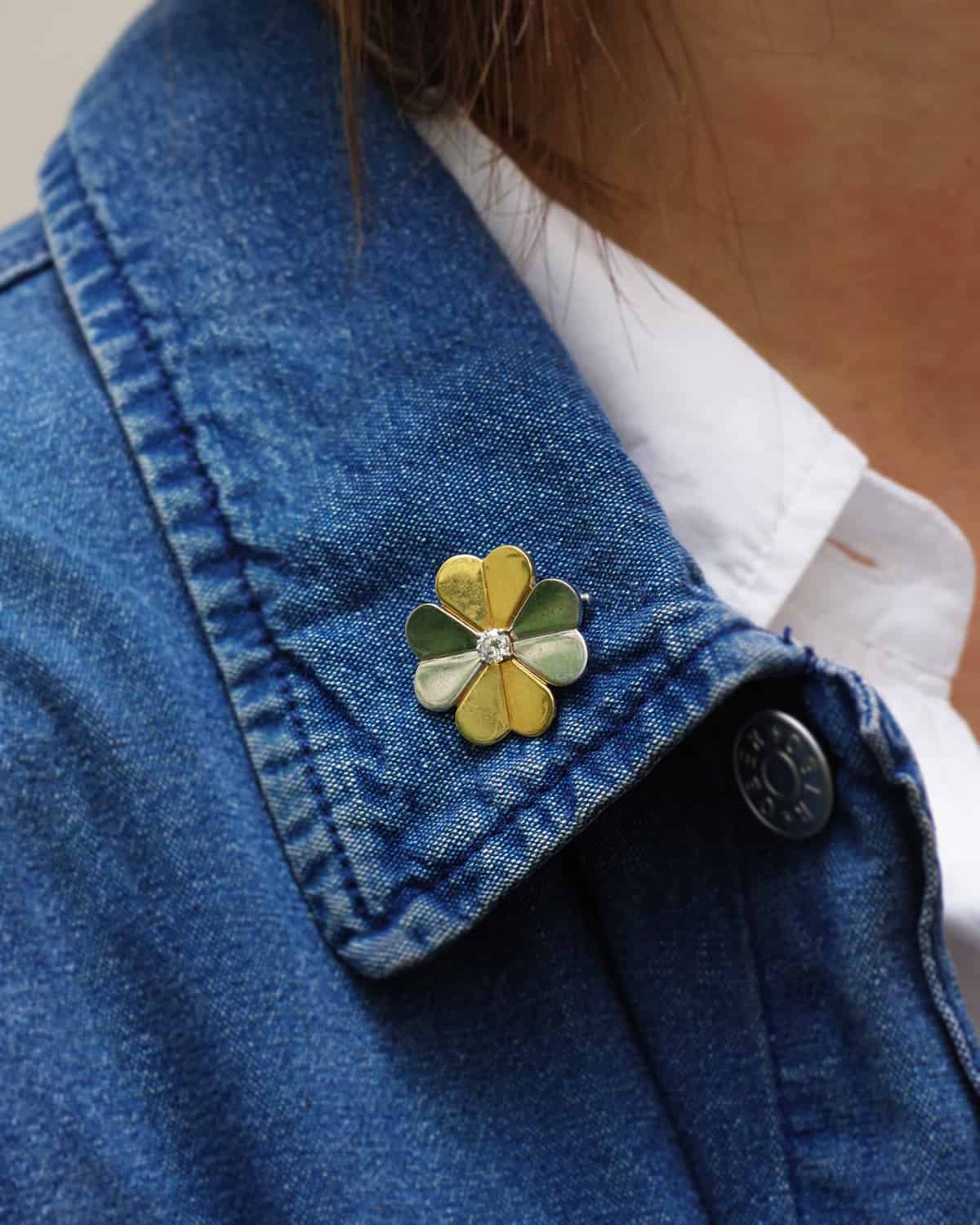 diamond lucky clover brooch
