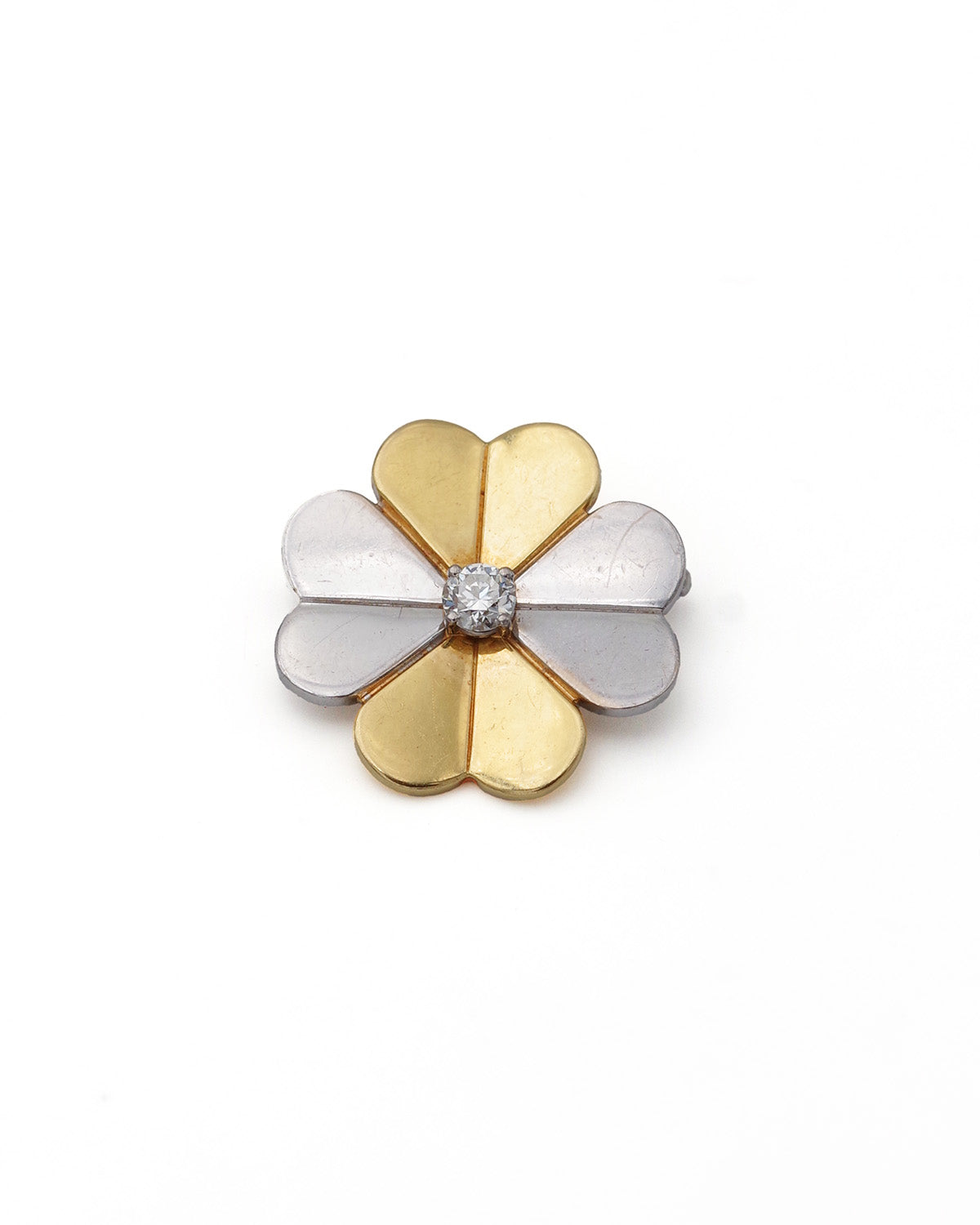 diamond two golds clover brooch