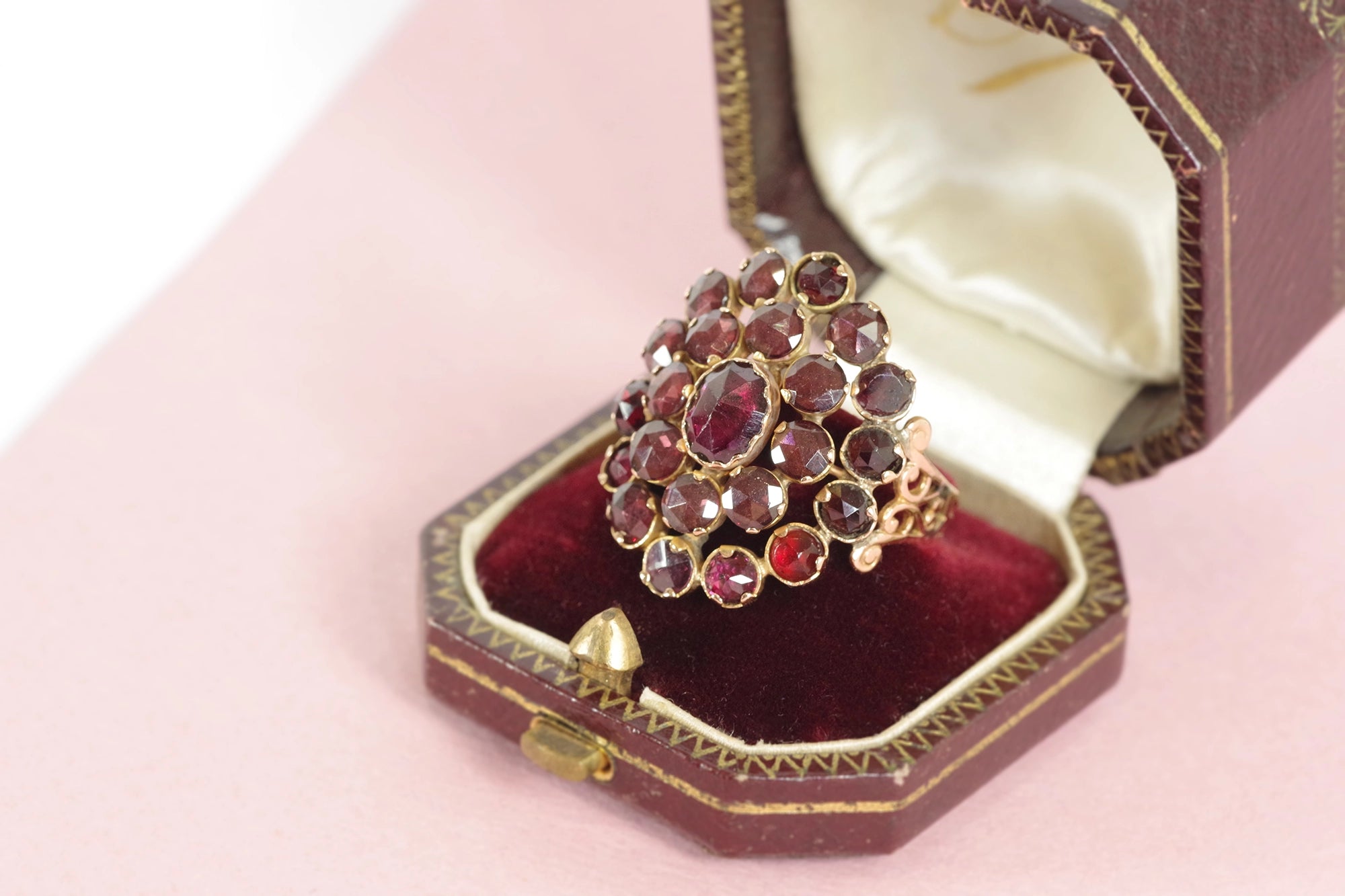 Victorian cluster garnet ring in gold