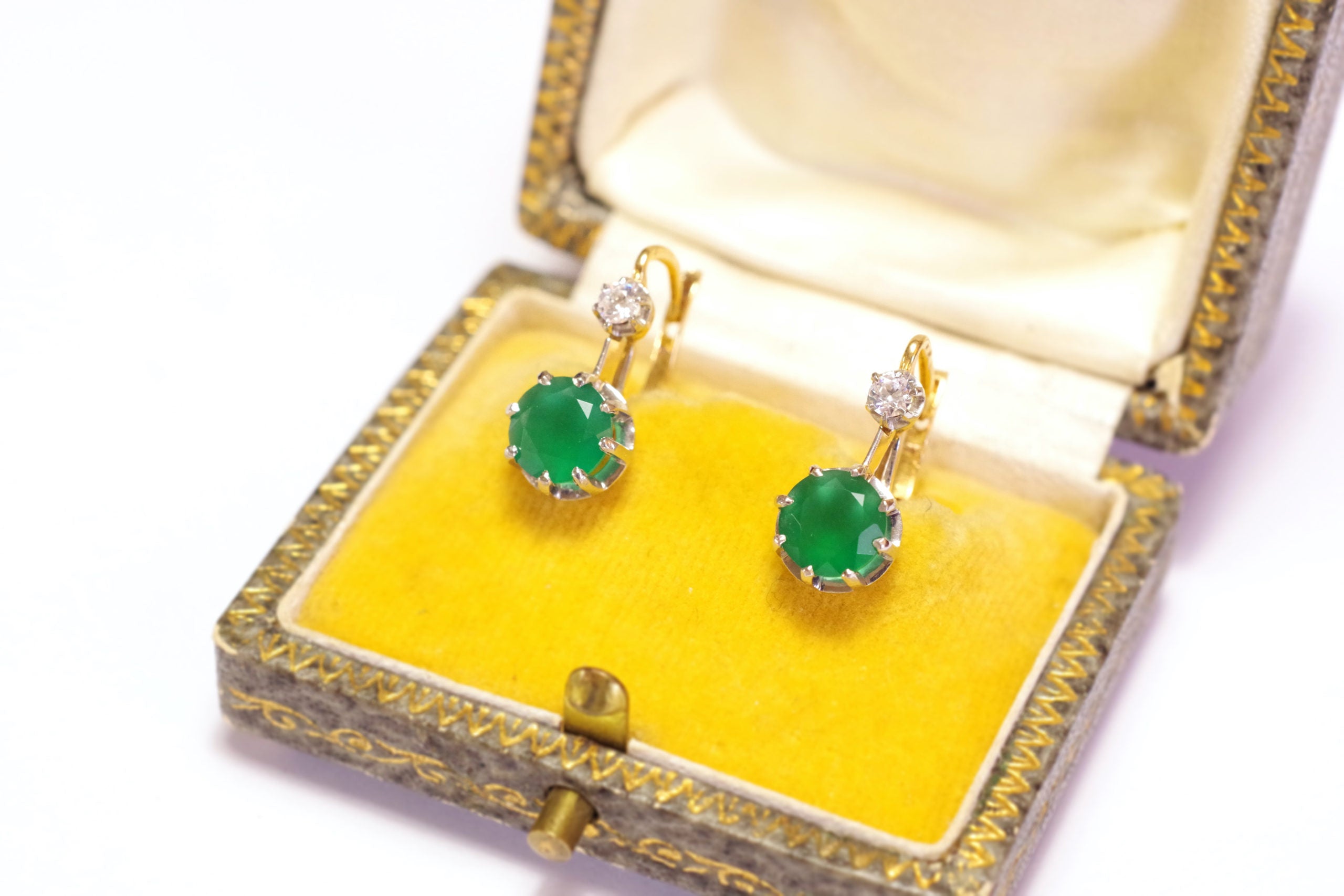 dormeuses vintage chrysoprase calcedonies