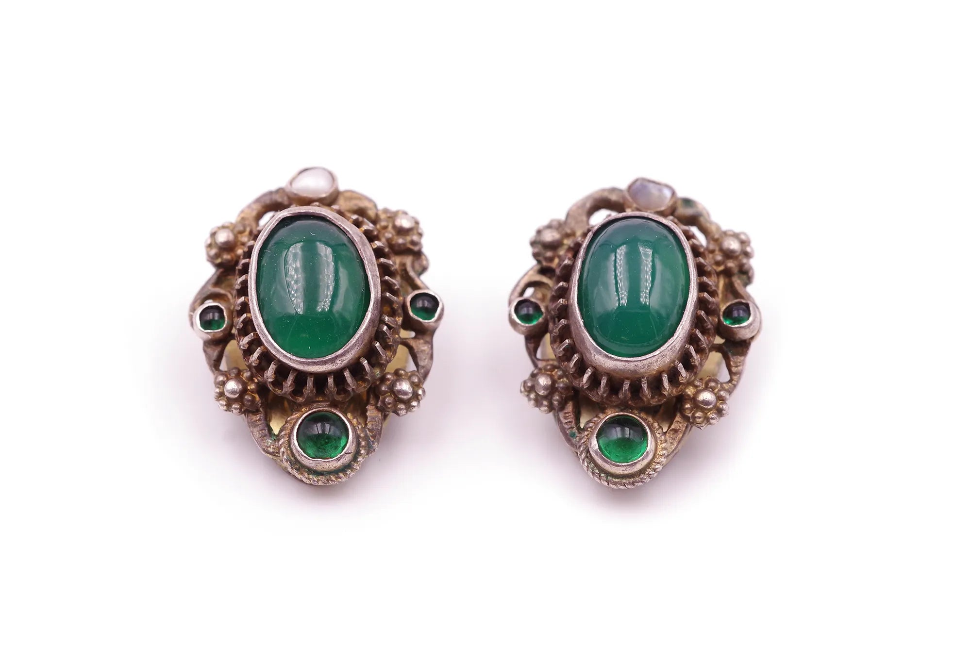 Clip d'oreille chrysoprase en argent