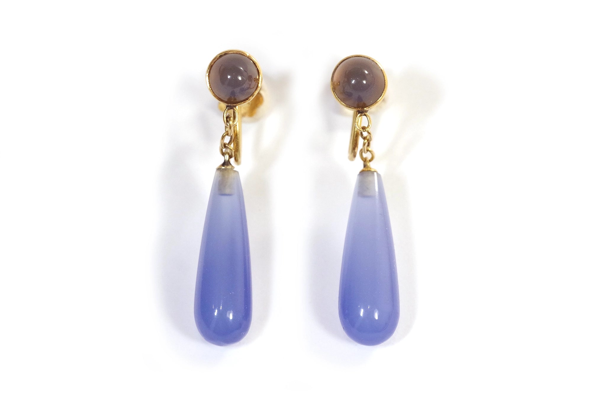 Boucles d'oreille clips calcédoine bleue